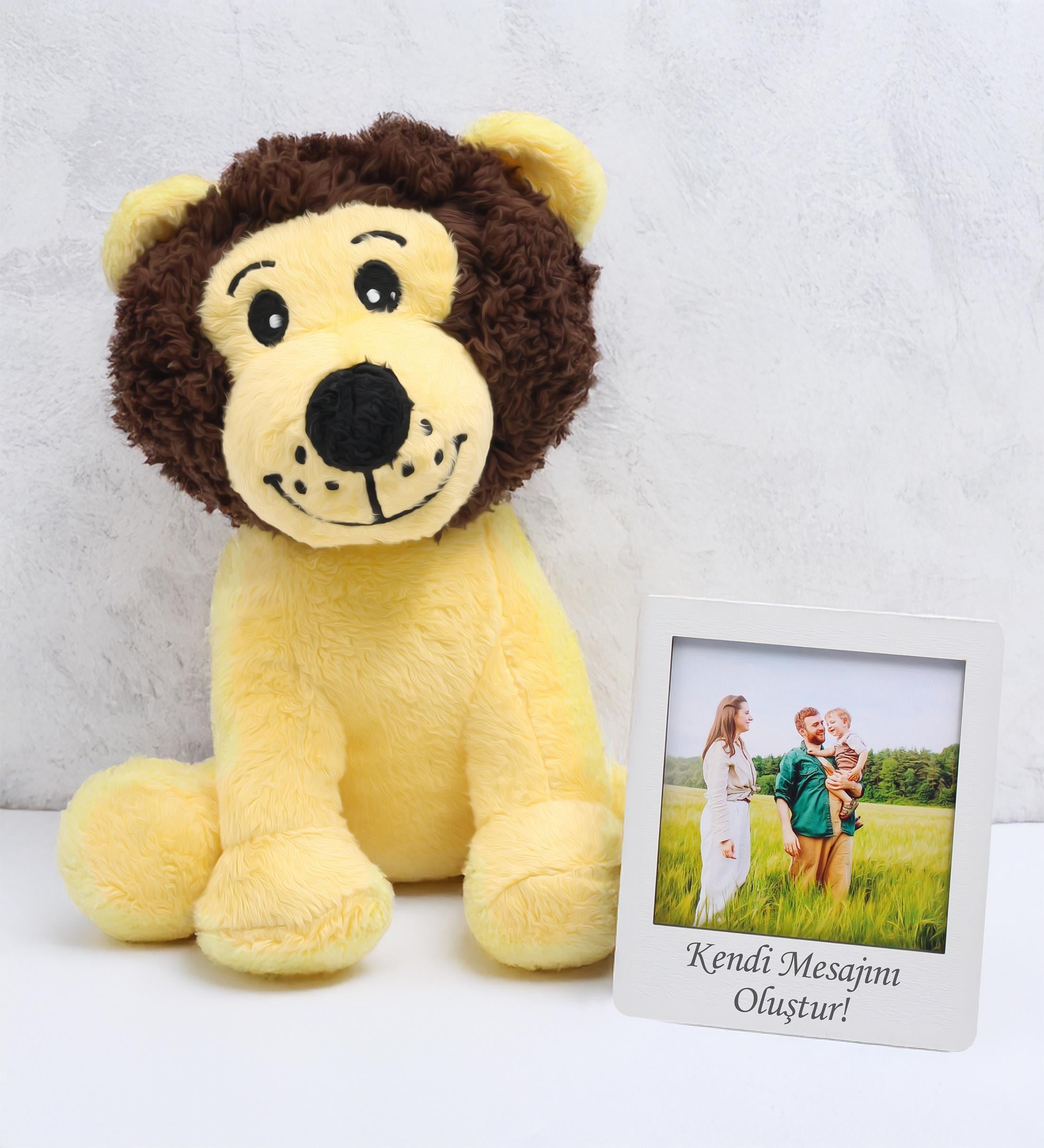 Kişiye Özel Fotoğraflı Çerçeve & Hediyelik Sevimli Peluş Aslan 22cm Hediye Seti
