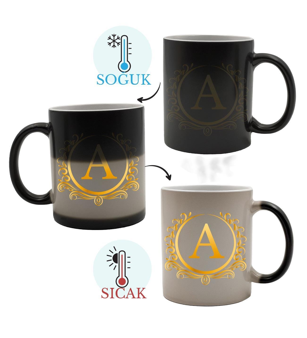 Kişiye Özel Harf Tasarımlı Sihirli Kupa Bardak