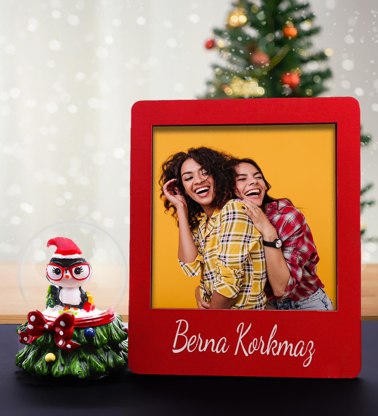 Kişiye Özel İnstagram Çerçeve & Penguen Mini Kar Küresi Hediye Setii