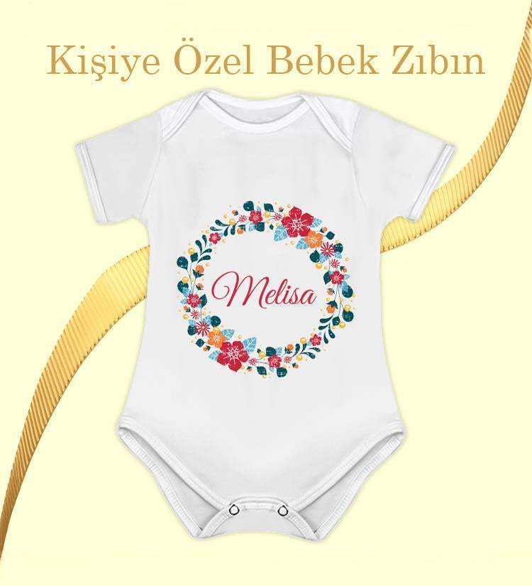 Kişiye Özel İsim Baskılı Beyaz Unisex Bebek Zıbını Yenidoğan Hediye