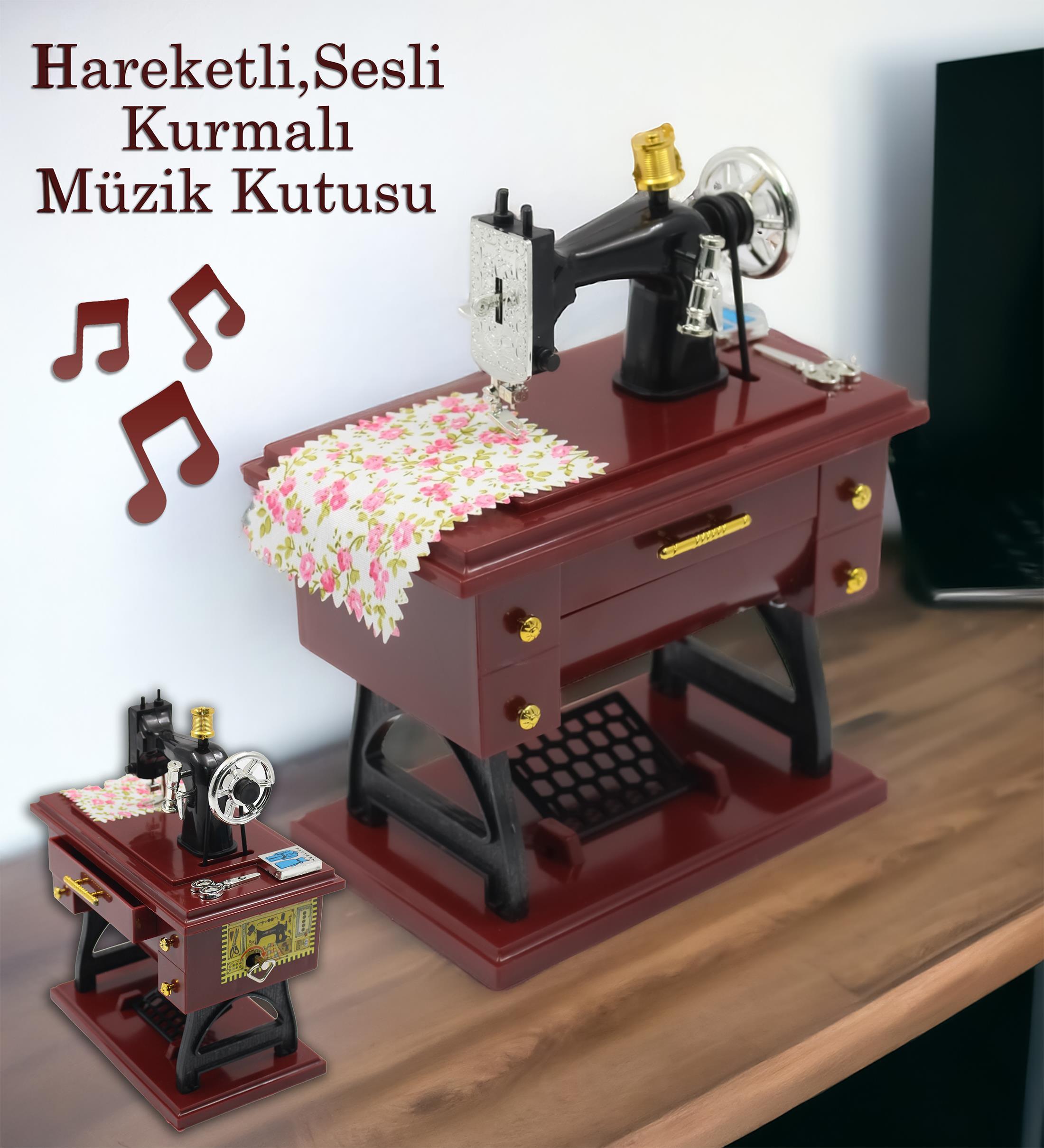 Masaüstü Dekoratif Nostaljik Tasarımlı Dikiş Makinesi Kurmalı Müzik Kutusu