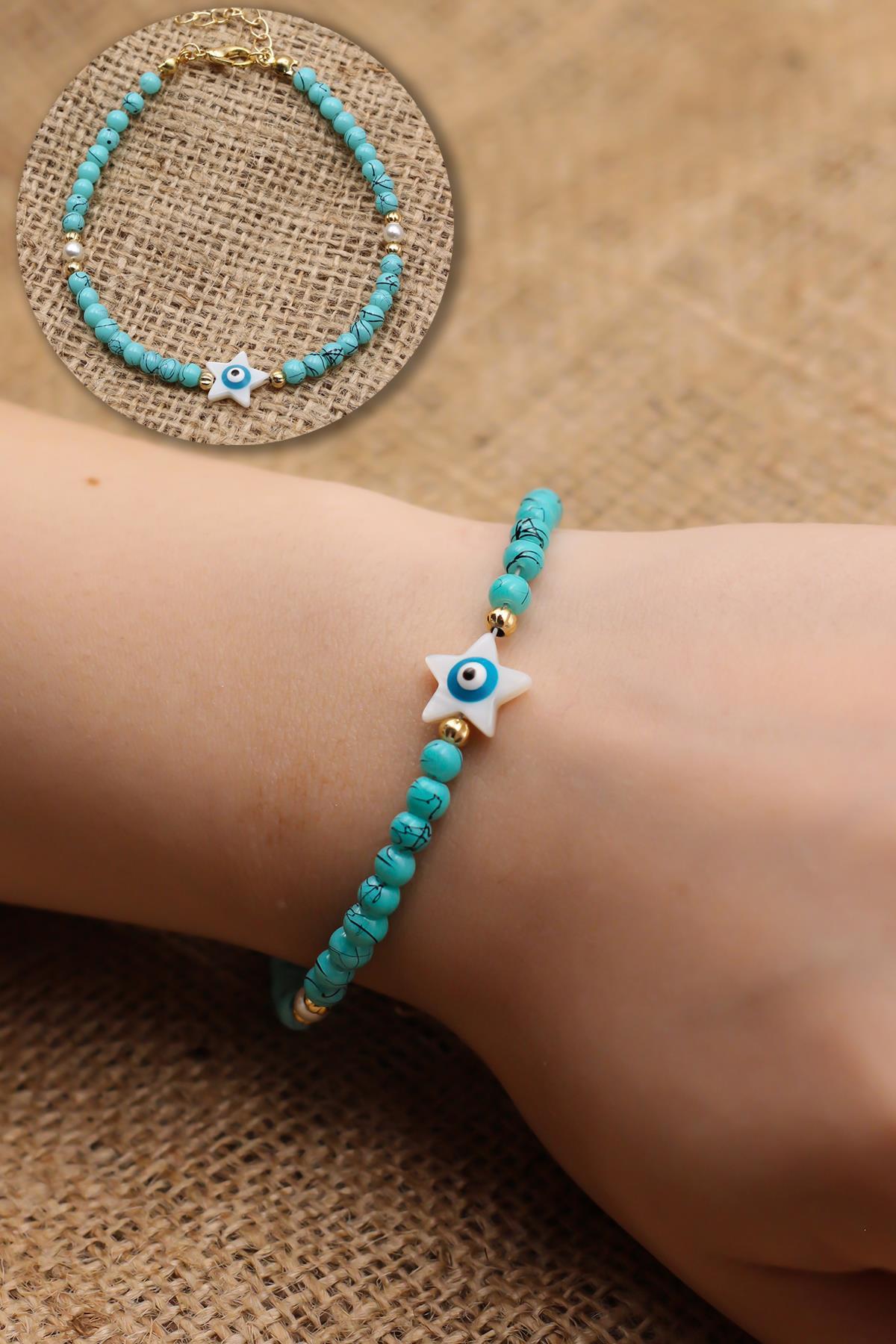 Mavi Renkli Nazar Boncuğu Model Boncuklu Fimo Bileklik