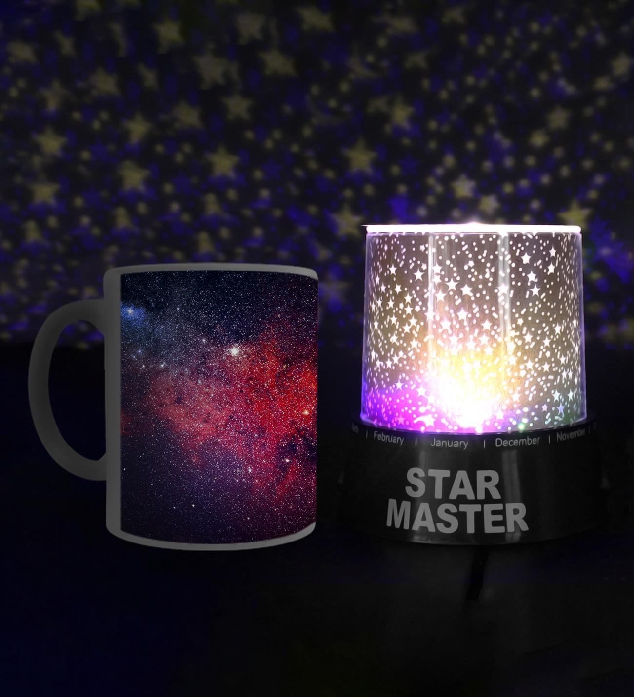 Star Master Yıldız Yansımalı Gece Lambası & Galaksi Temalı Kupa Bardak Hediye Seti