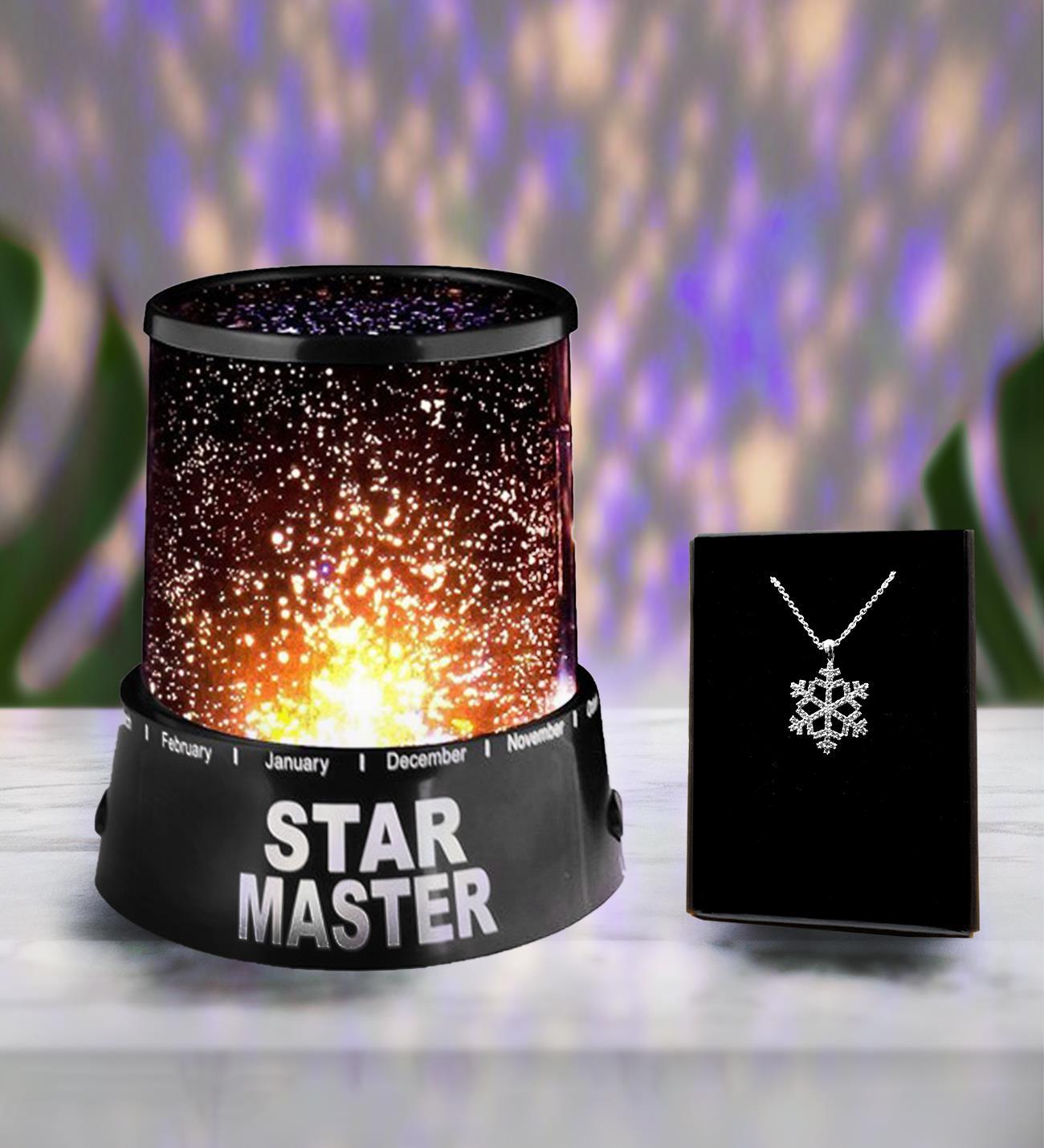 Yıldız Yansımalı Star Master Gece Lambası & Kar Tanesi Kolye Hediye Seti