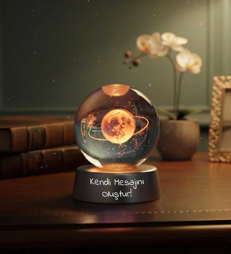 Kişiye Özel 3D Satürn Kız Galaksi Işıklı Kristal Küre Gece Lambası  Sevgiliye Hediye