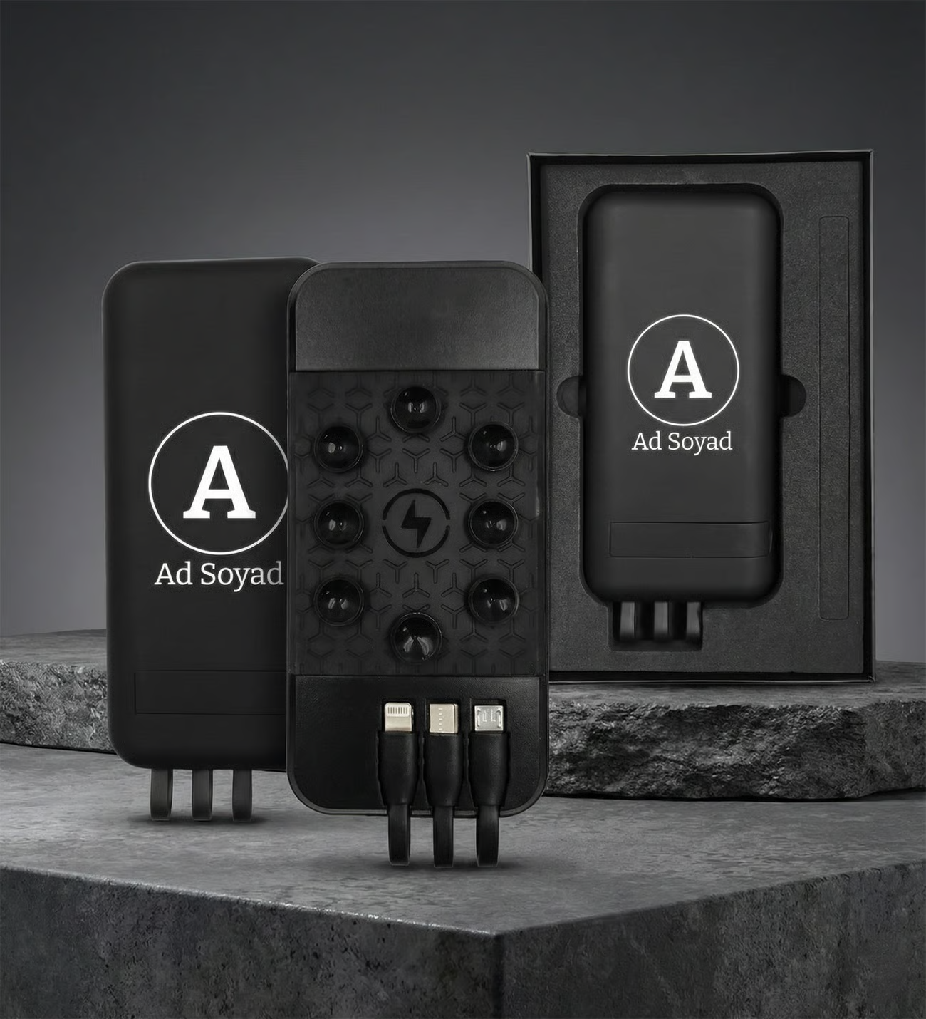 Kişiye Özel Baskılı 10000mAh Wi-Fi Kablosuz Powerbank  Vakumlu, Micro USB, Type-C, Hızlı Şarj, LED Işık, Rubber Gövde