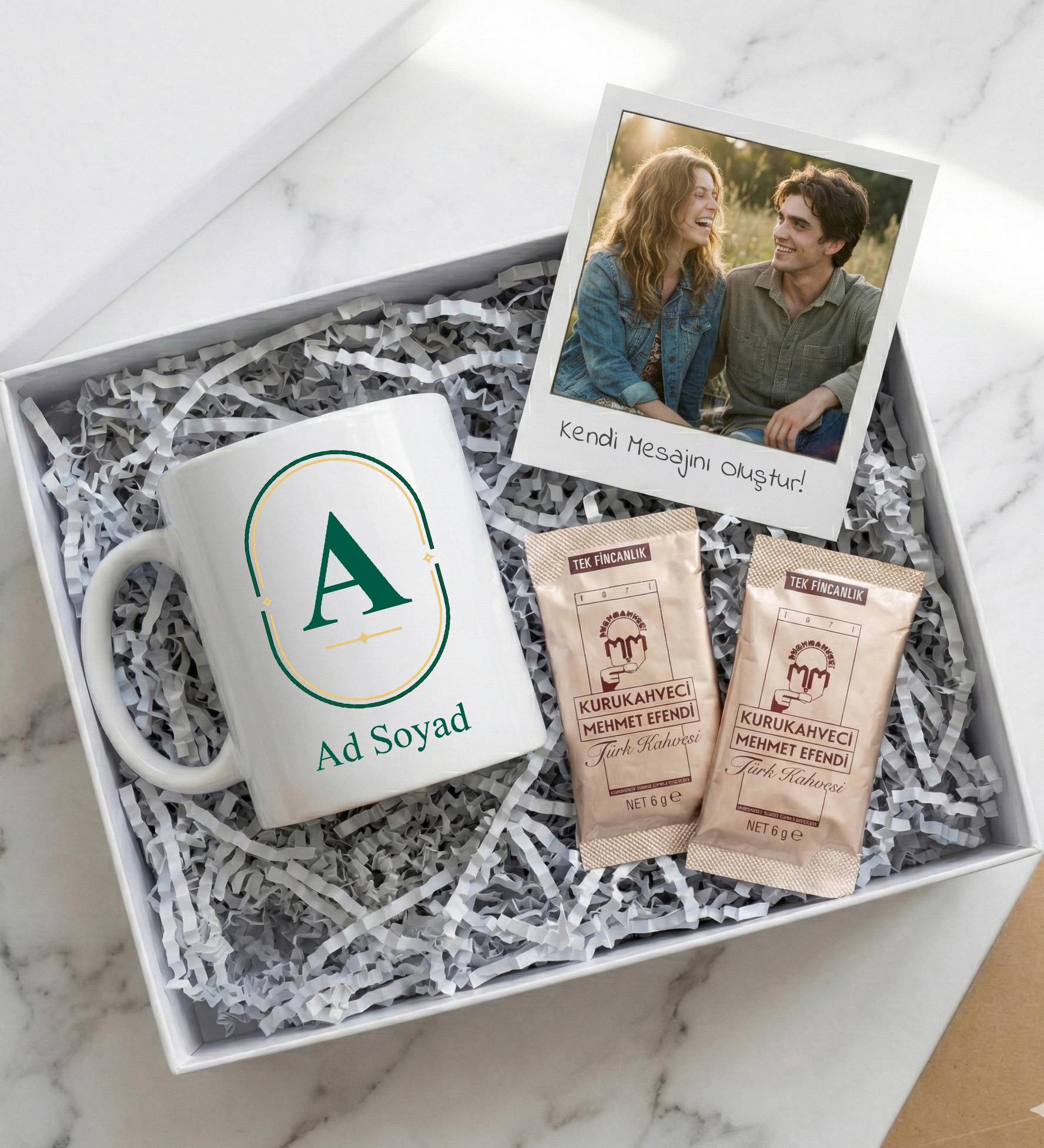 Kişiye Özel Fotoğraflı Çerçeve & Kişiye Özel Kupa & 2'li Türk Kahvesi Hediye Seti
