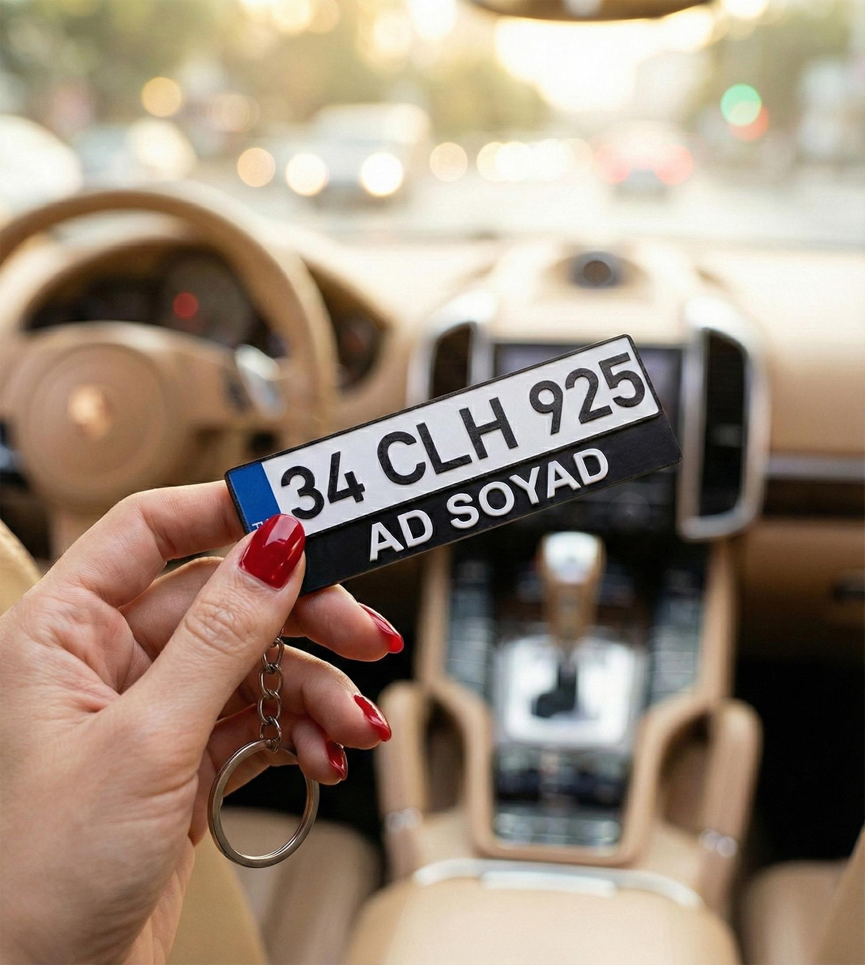 Kişiye Özel Plaka Anahtarlık 8x3cm - Mesaj ve Plaka Baskılı Oto Anahtarlık - 3D Araba Plakası Anahtarlık