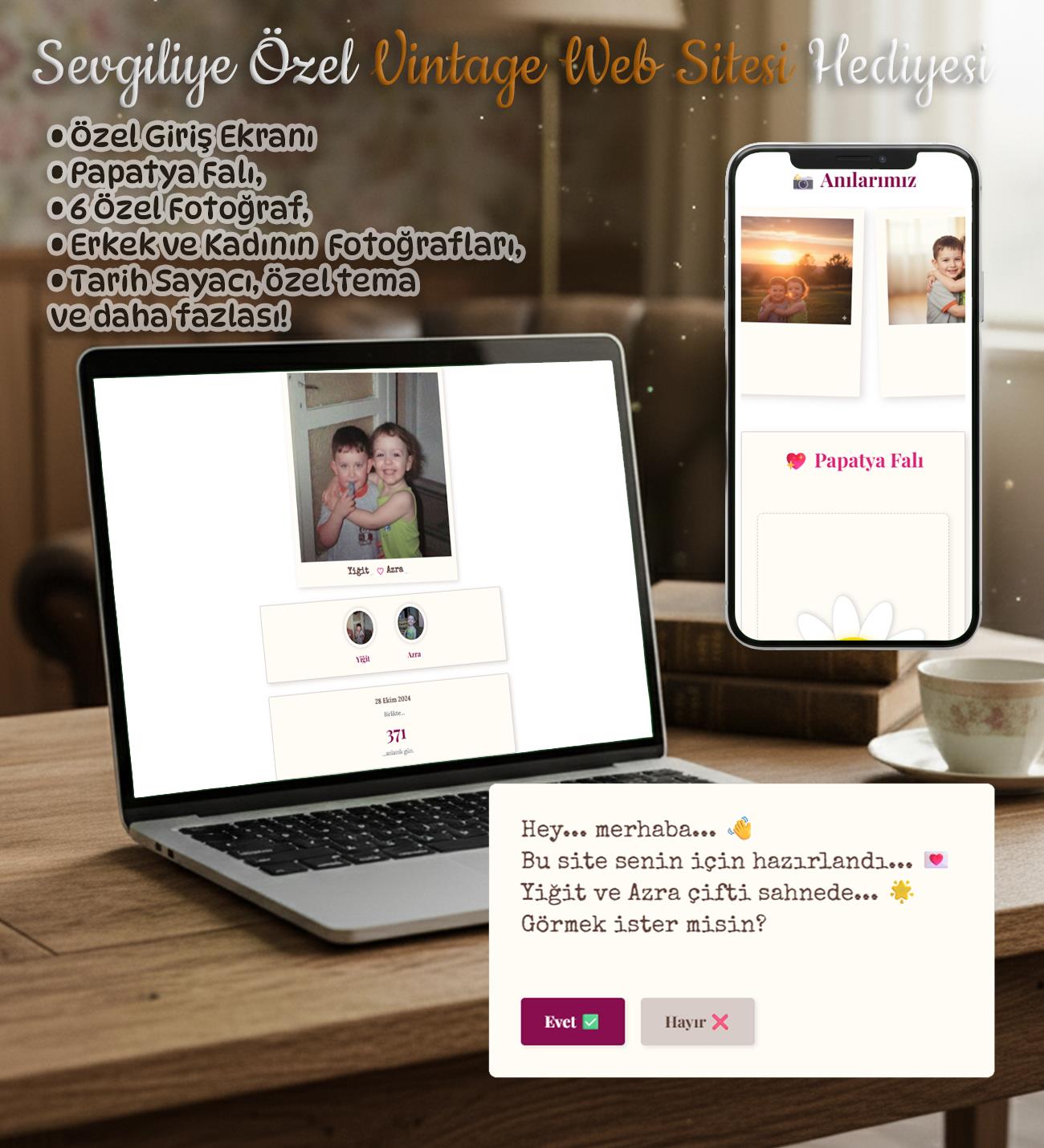 Sevgiliye Özel Vintage Temalı Web Sitesi Hediyesi – Romantik Dijital Hatıra Sayfası