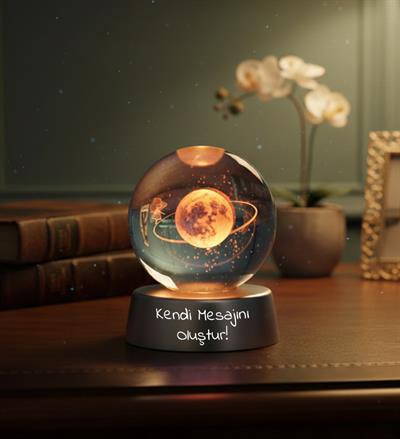 Kişiye Özel 3D Satürn Kız Galaksi Işıklı Kristal Küre Gece Lambası  Sevgiliye Hediye