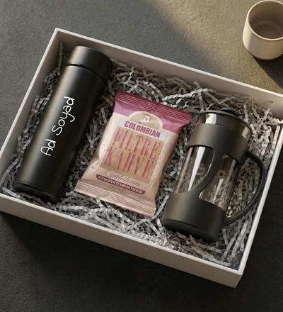 Kişiye Özel Dereceli Termos & French Press & Taze Filtre Kahve Hediye Seti
