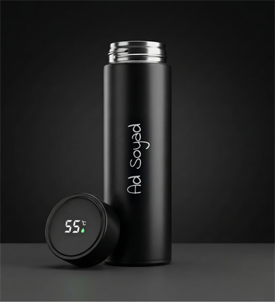 Kişiye Özel İsim Baskılı Dereceli Paslanmaz Çelik Termos Siyah Renk 450ml