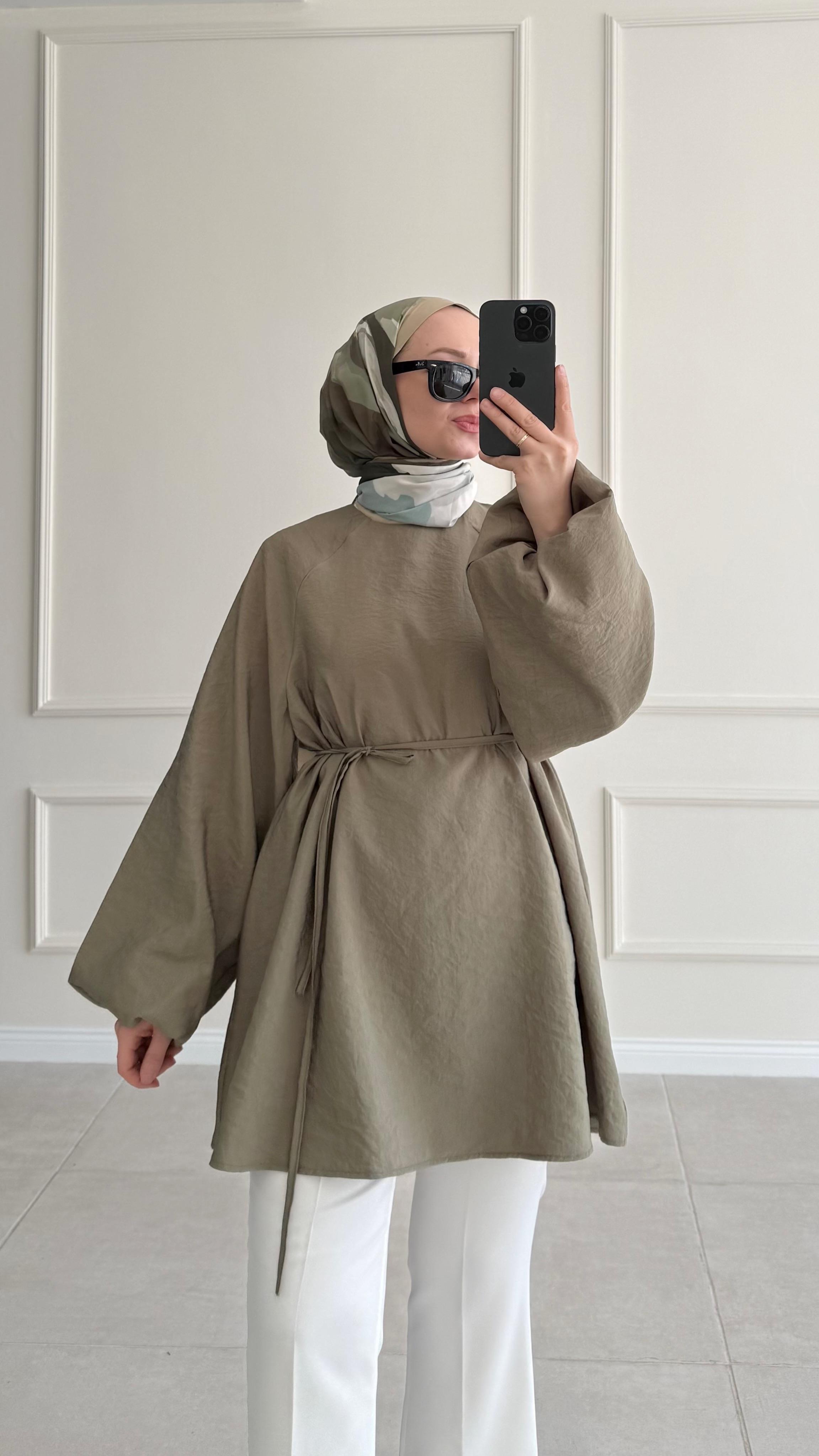 Aarly Balon Kol Küf Yeşili Tunik