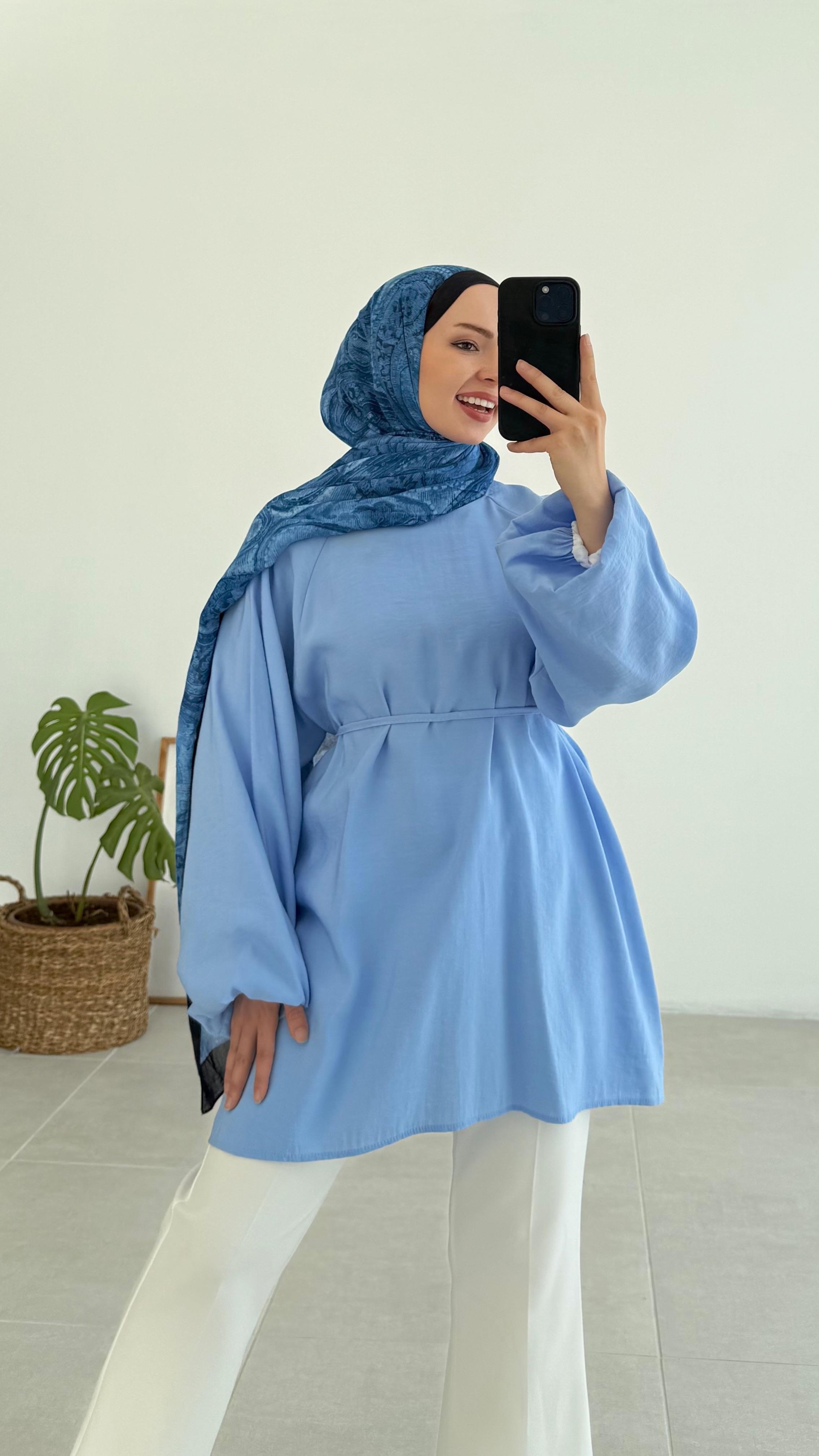 Aarly Balon Kol Mavi Tunik