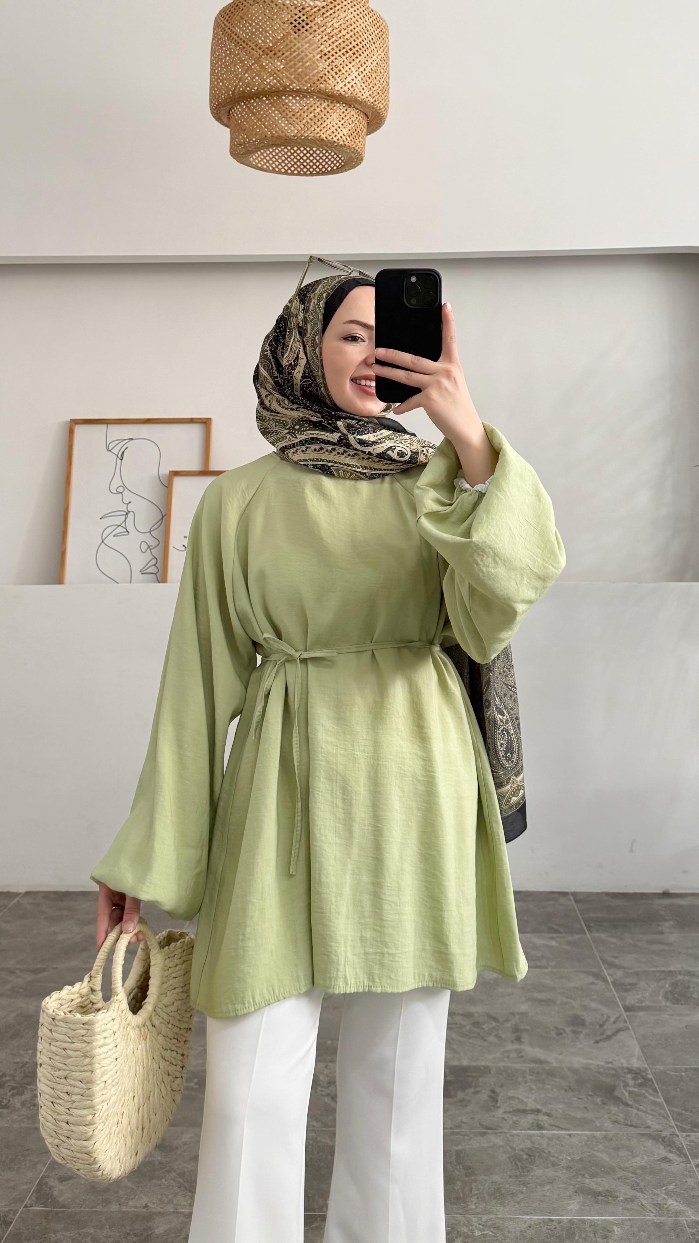 Aarly Balon Kol Yeşil Tunik