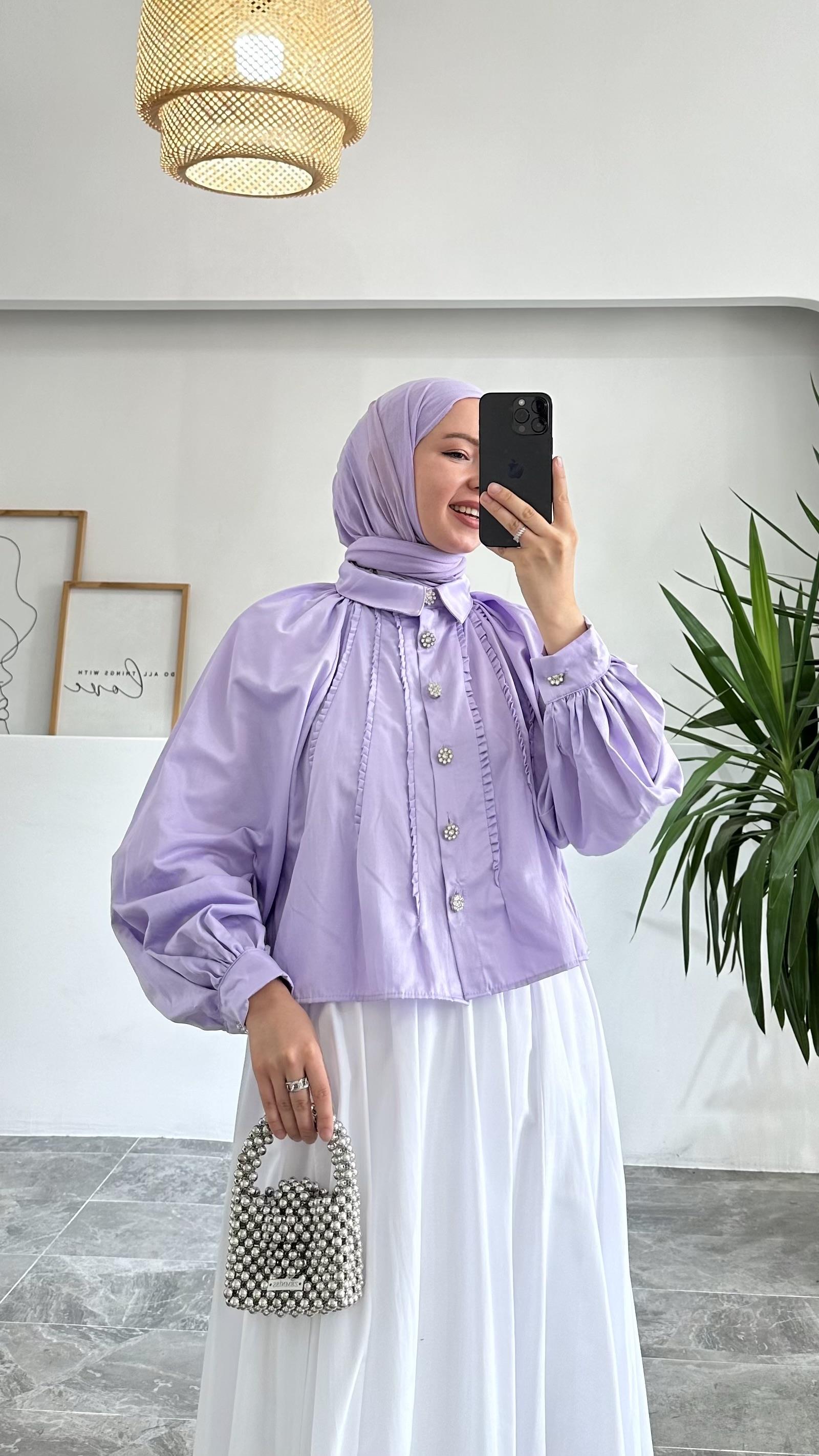 Abaa Premium Taş Düğmeli Mor Gömlek