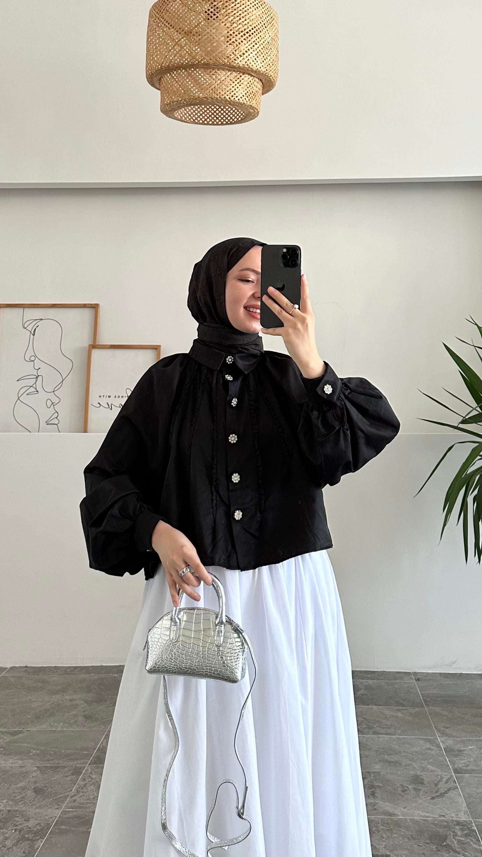 Abaa Premium Taş Düğmeli Siyah Gömlek