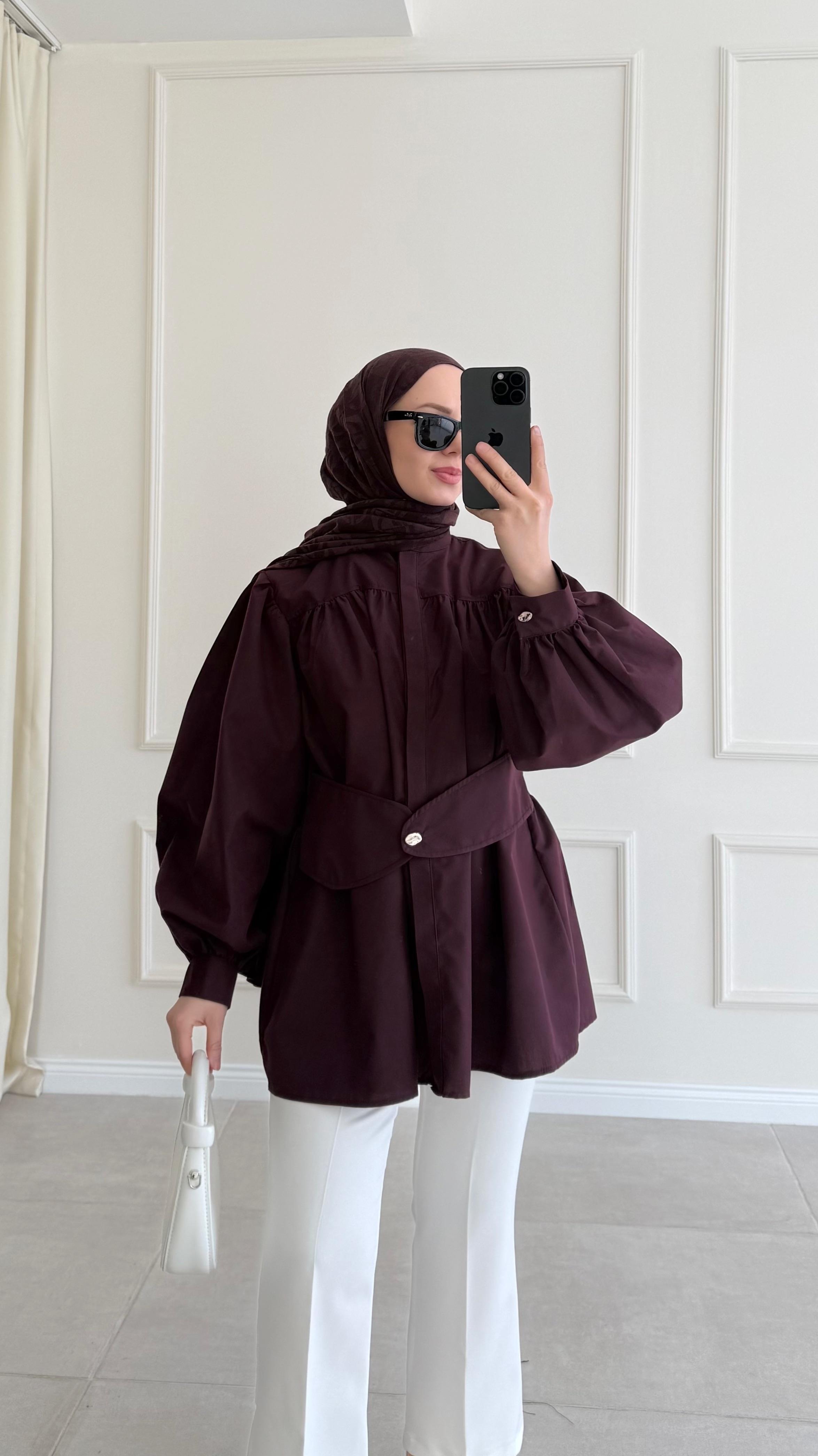 Alda Porsaj Kemer Detaylı Bordo Gömlek