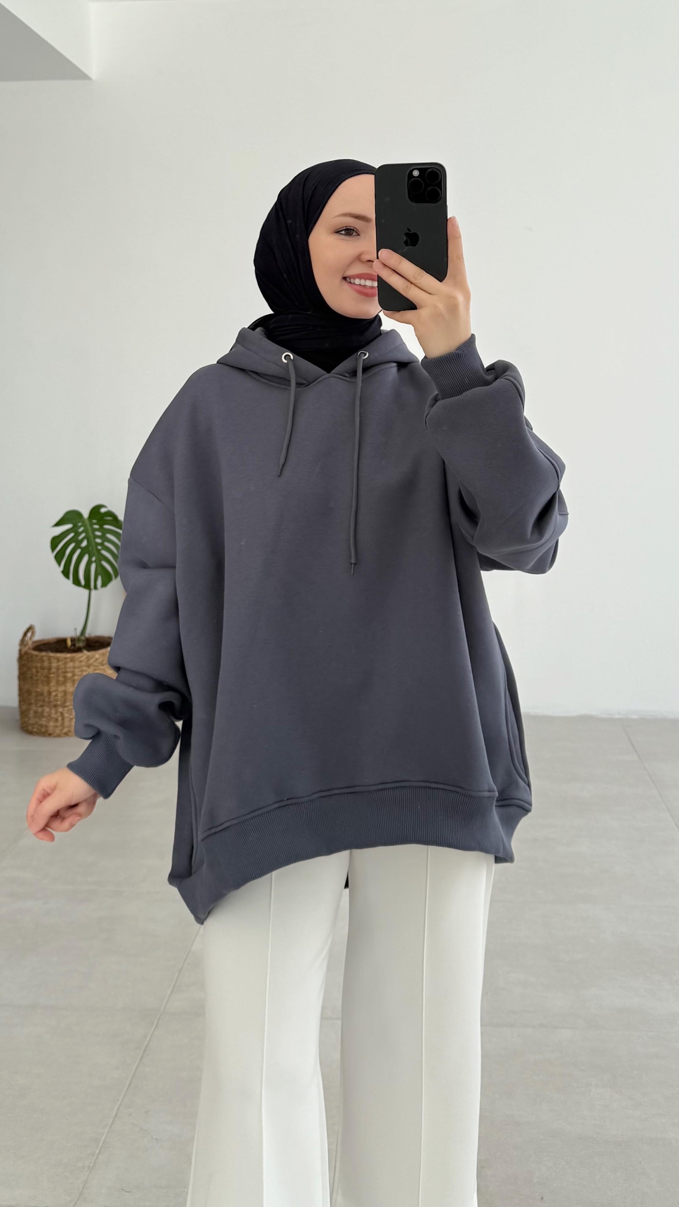 Alvia Kapşonlu Füme Sweatshirt