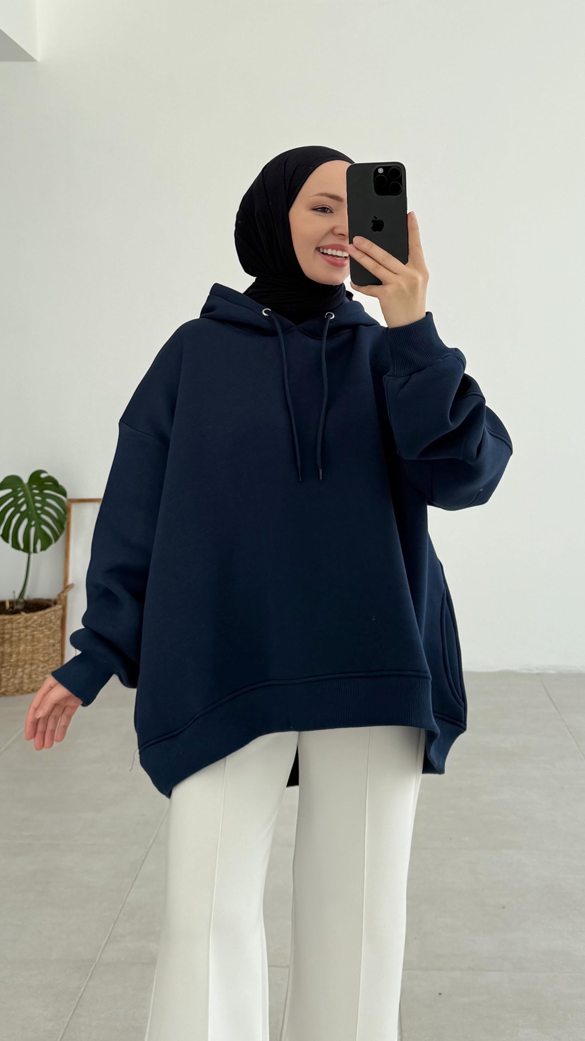Alvia Kapşonlu Lacivert Sweatshirt