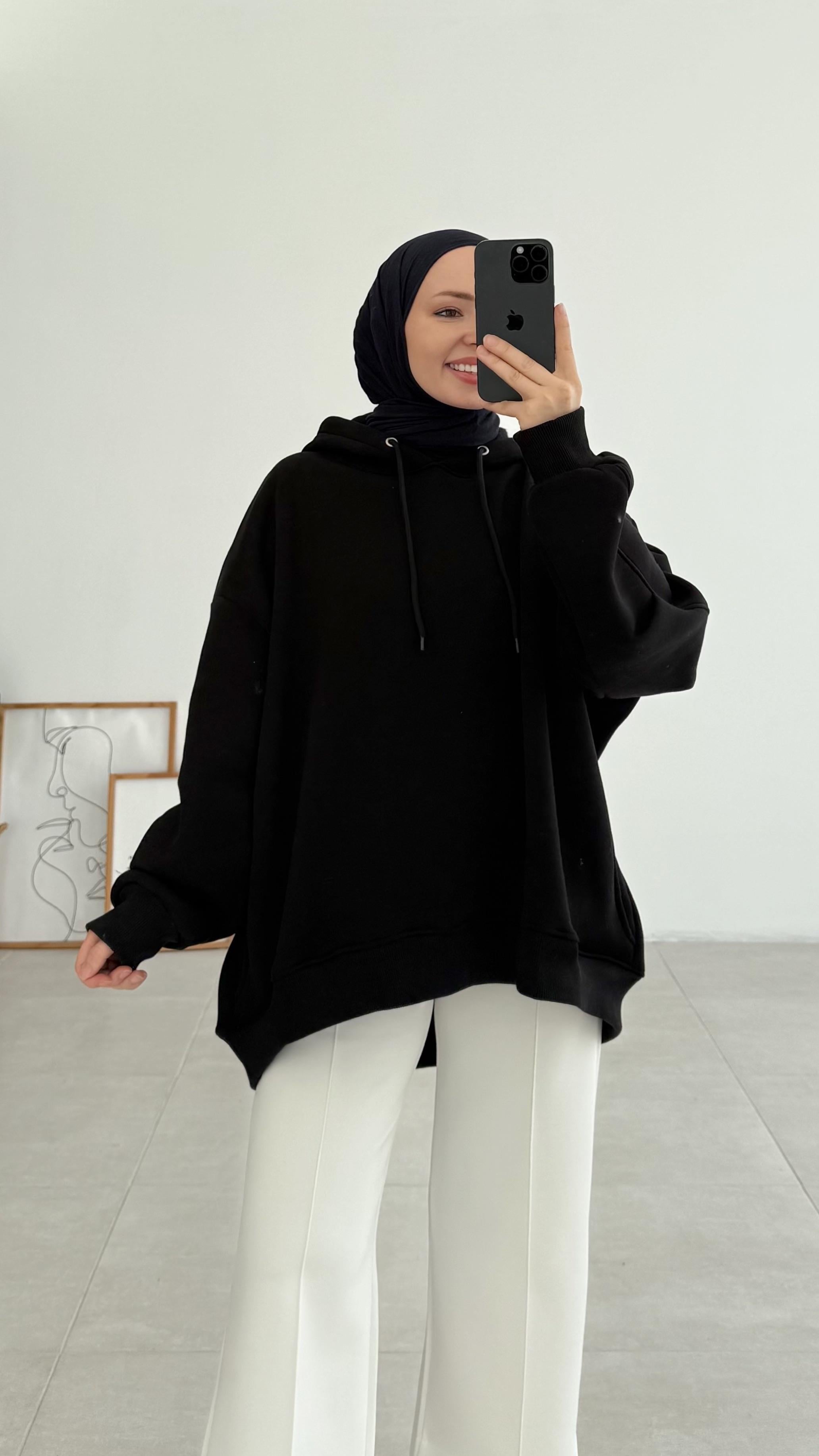 Alvia Kapşonlu Siyah Sweatshirt