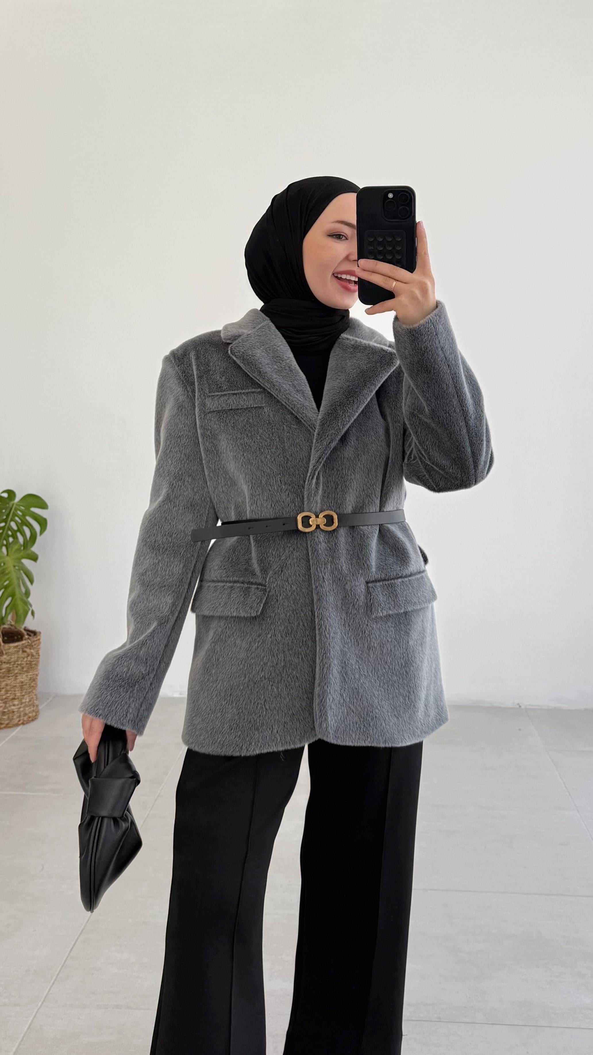 Anderson Premıum Kemerli Tay Flock Antrasit Ceket