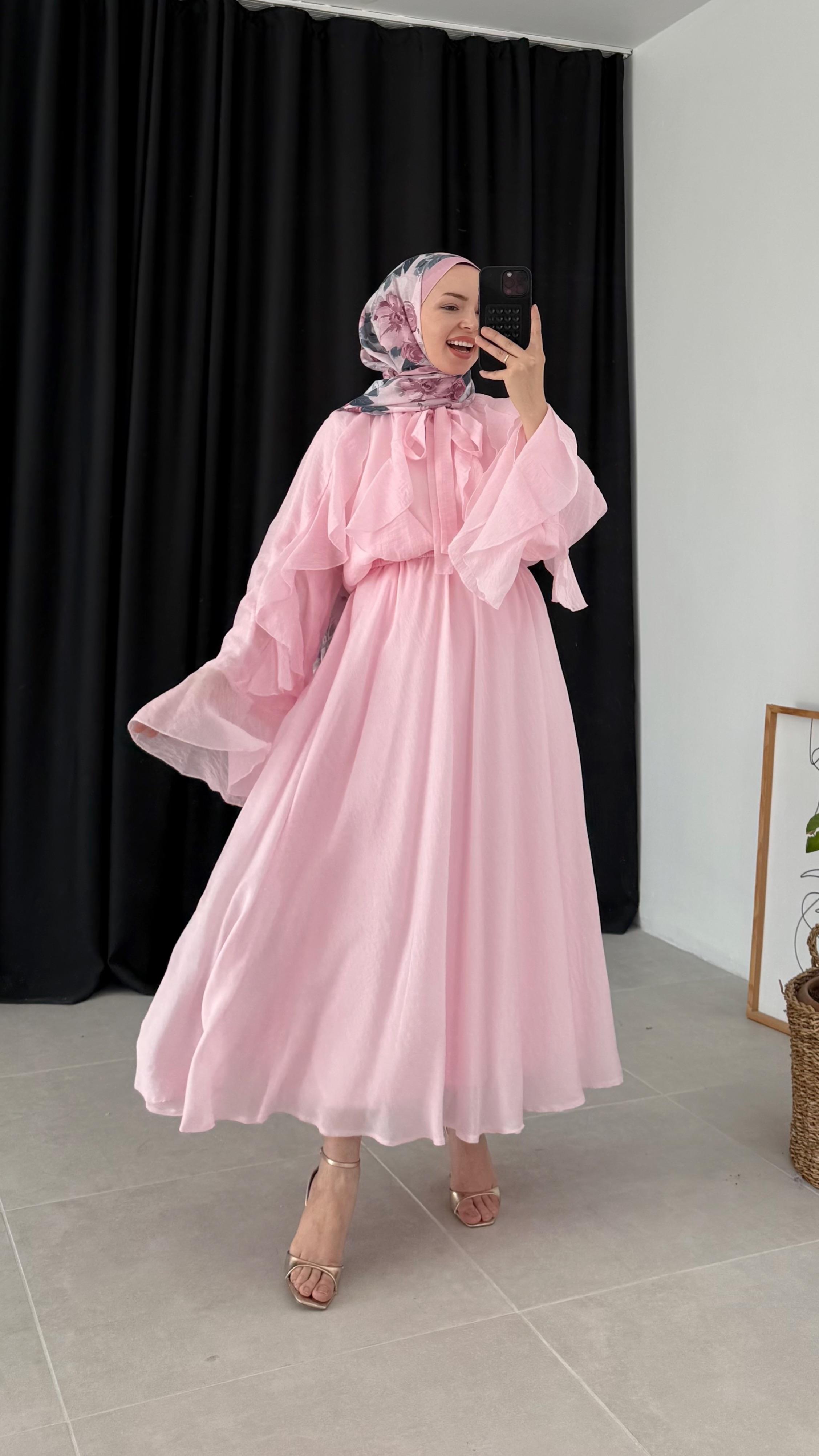 Anely Fırfırlı İspanyol Kol Pembe Etek Takım