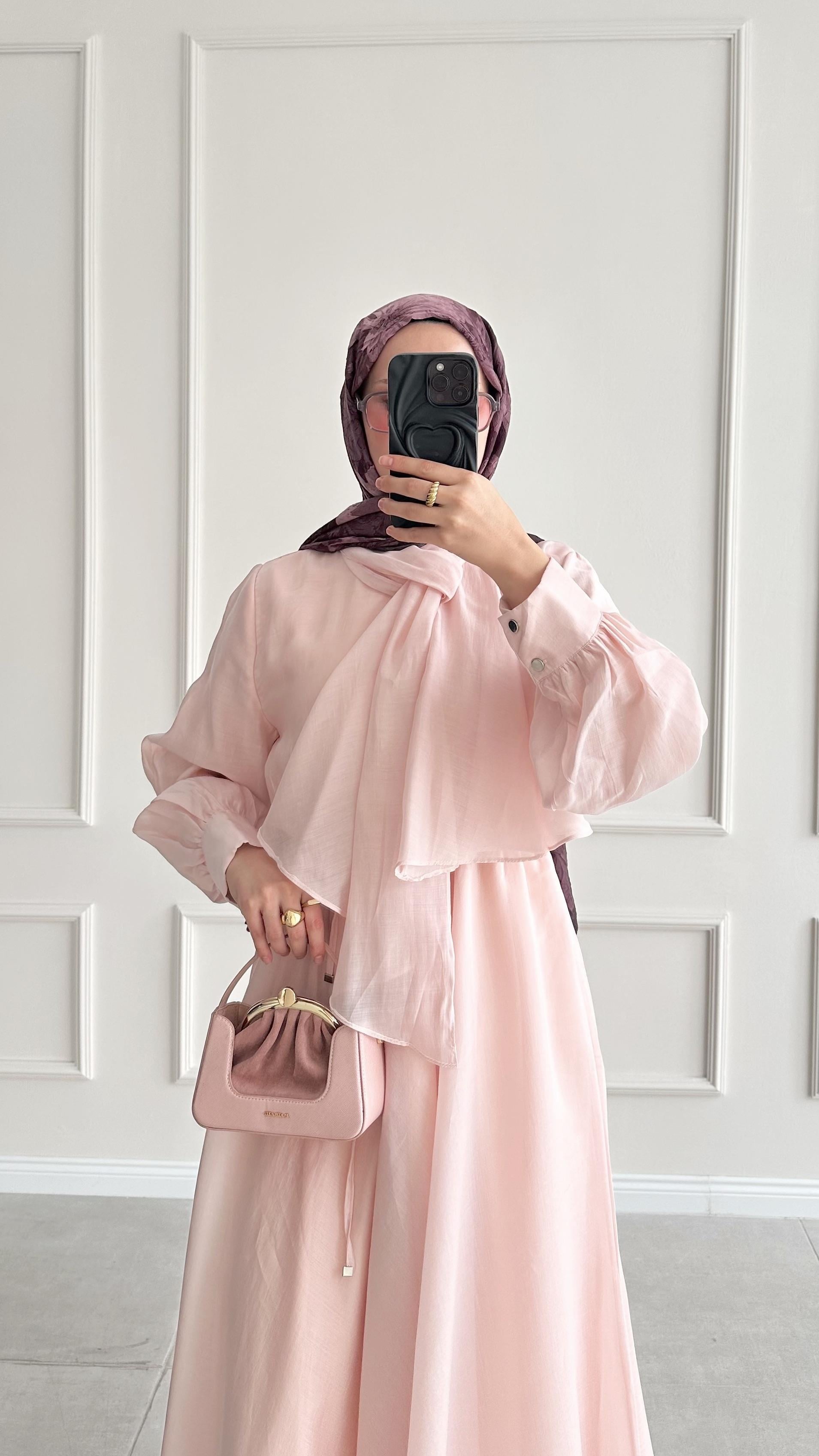 Asenta Fularlı Mendil Yaka Pembe Elbise