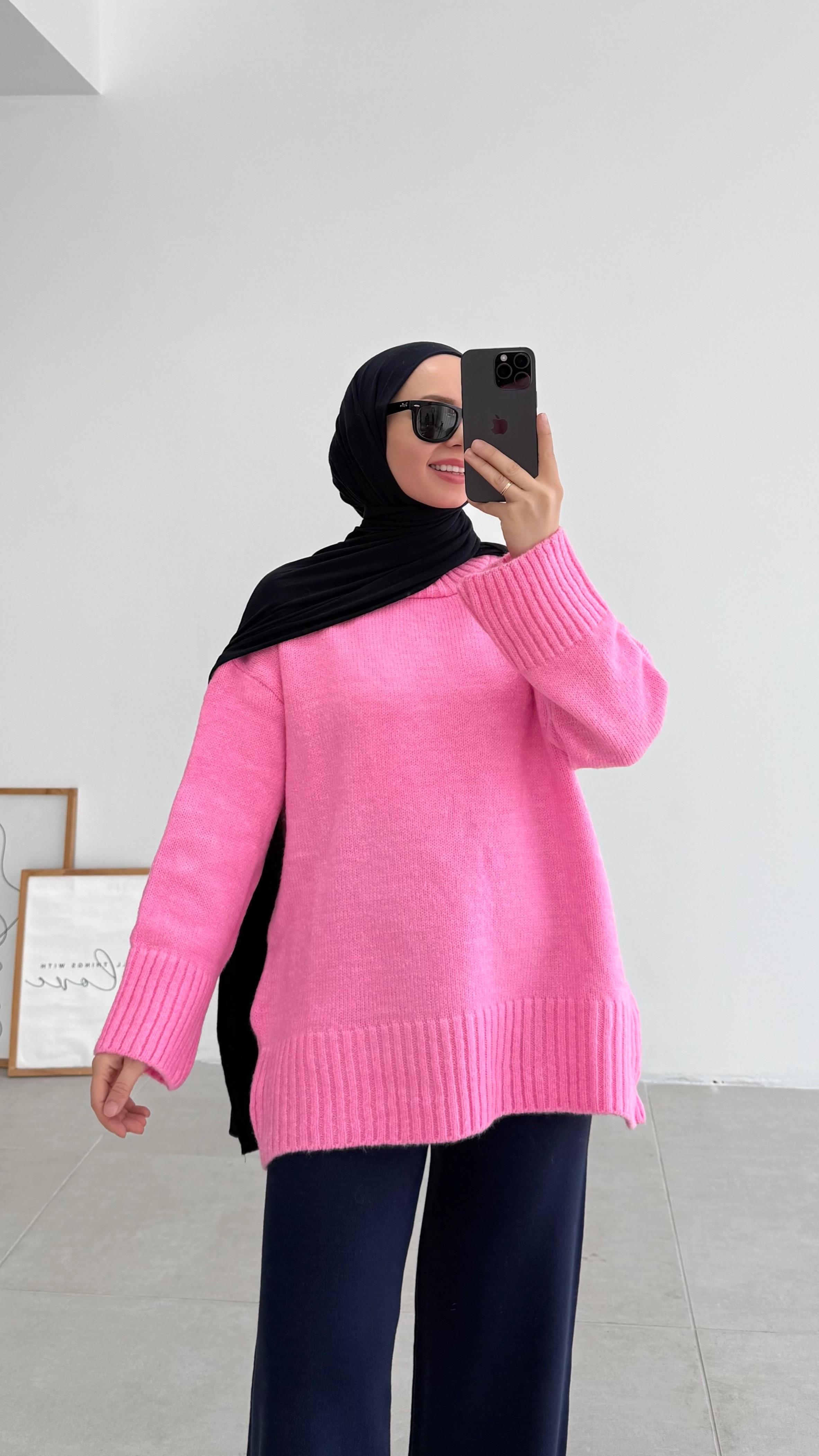 Asol Oversize Koyu Pembe Kazak