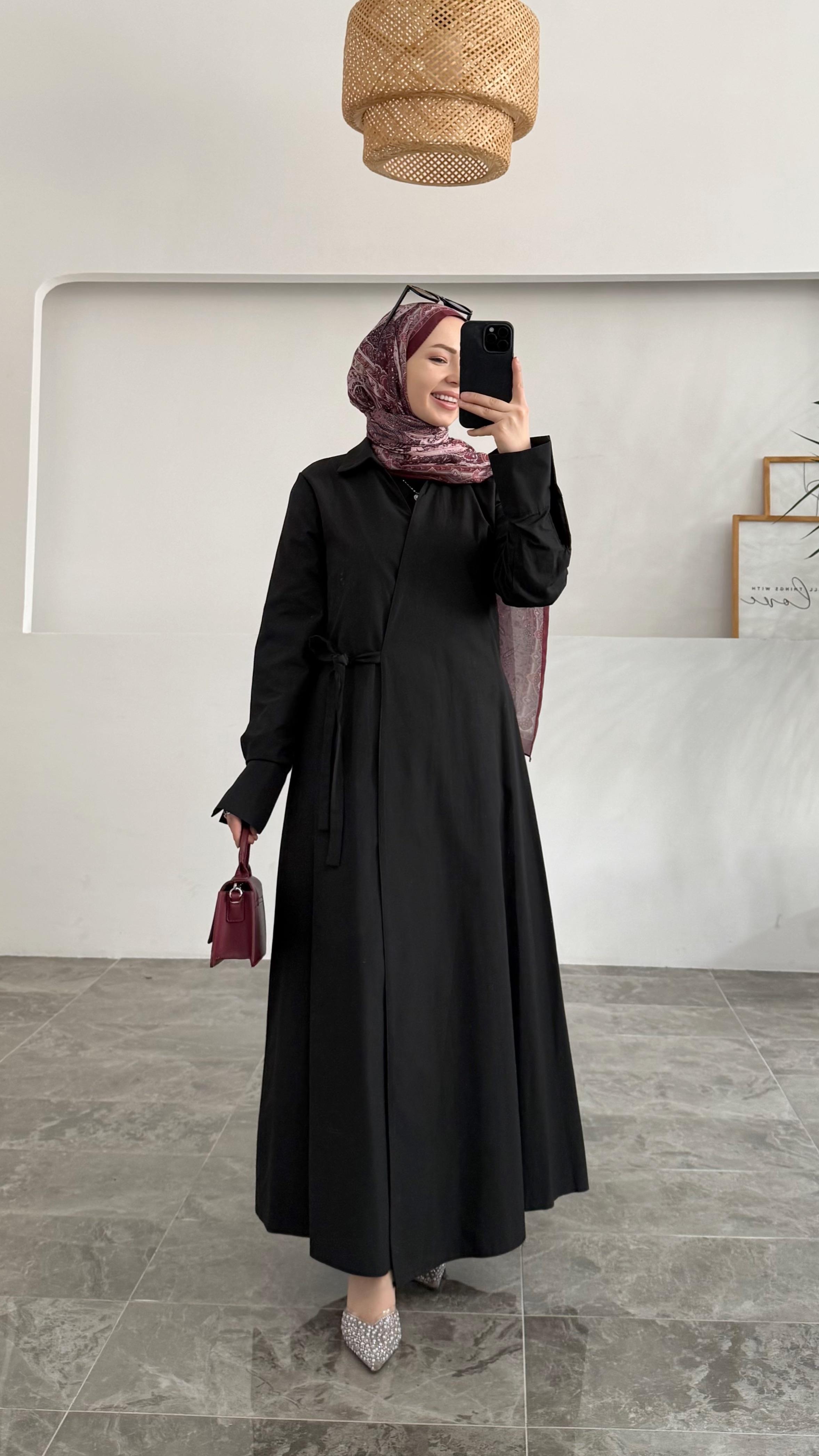 Bessel Kruvaze Yandan Bağlamalı Premium Siyah Elbise 