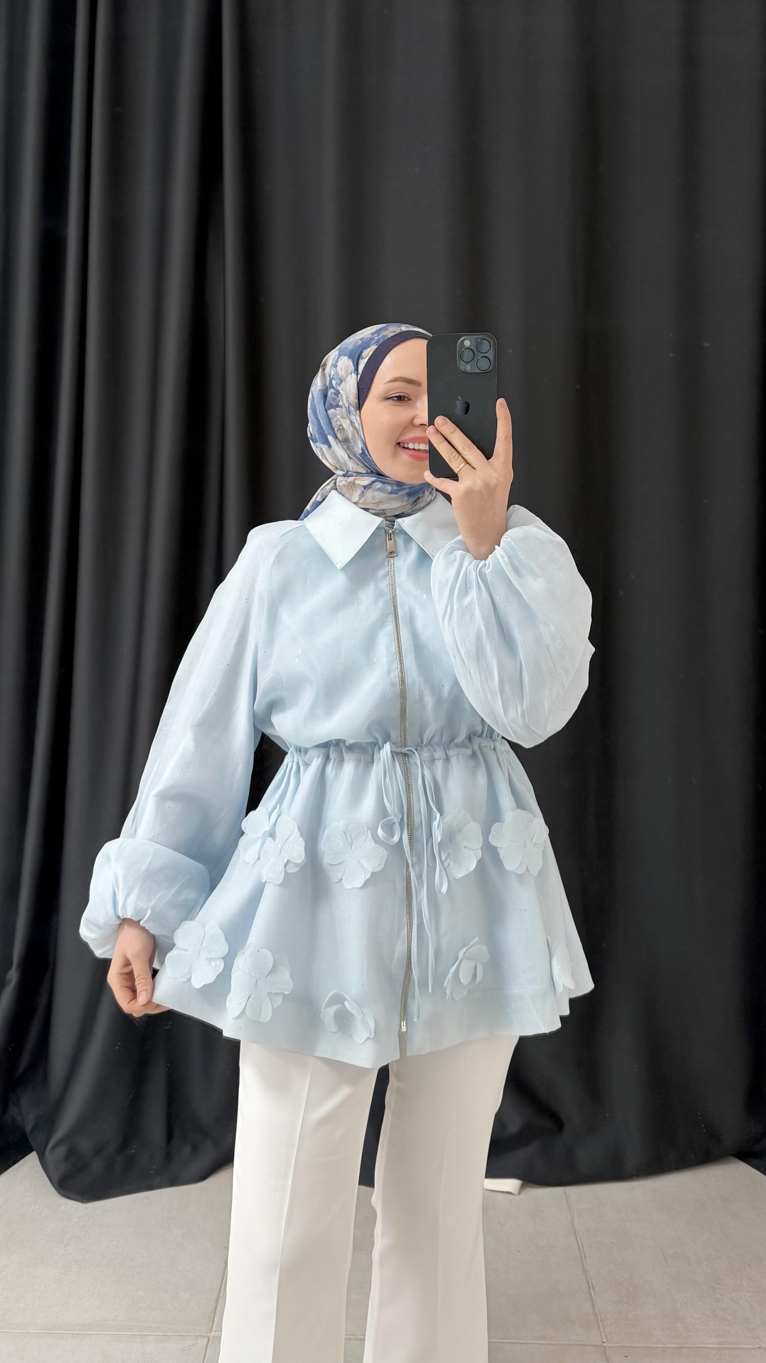 Brook Simli Balon Kol Mavi Ceket