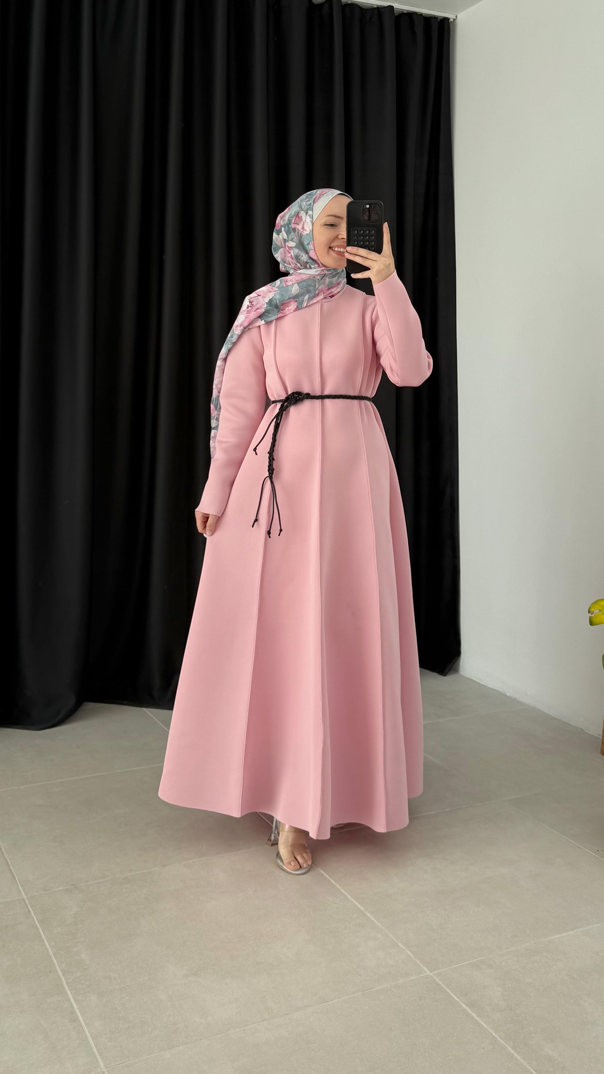 Claire Premıum Puf Scuba Pembe Elbise