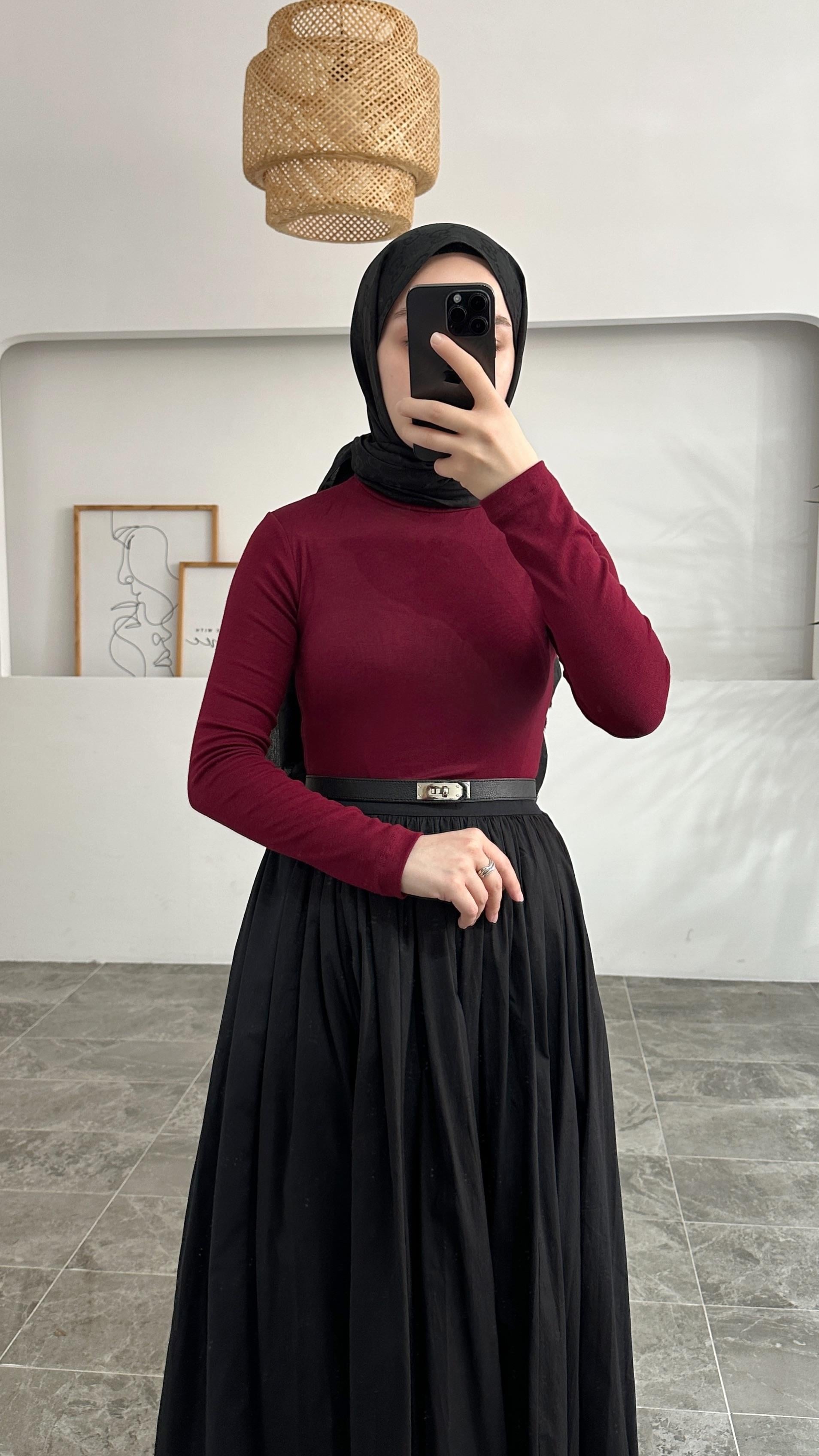 Cleo Yarım Boğazlı Bordo Body