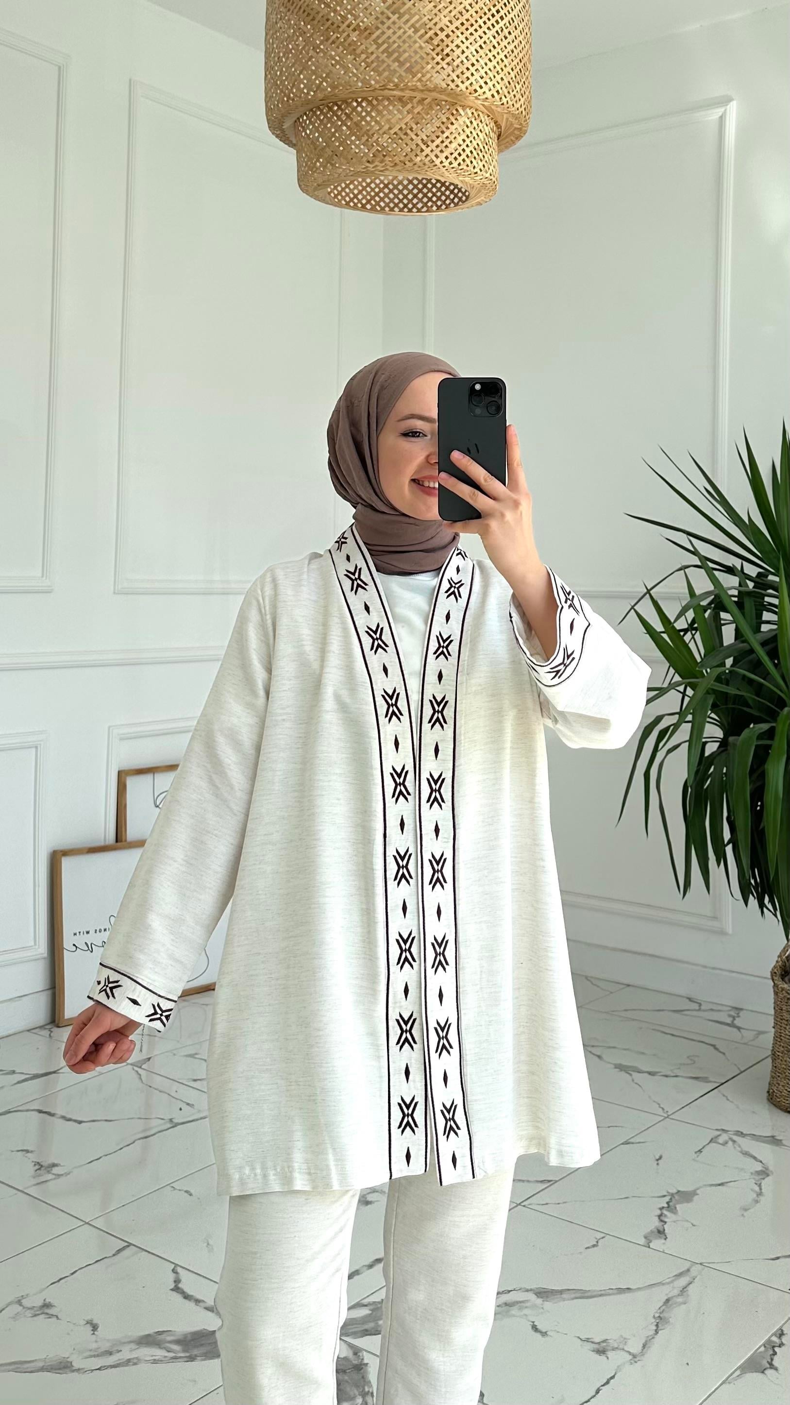 Dasia Nakışlı Keten Kimono