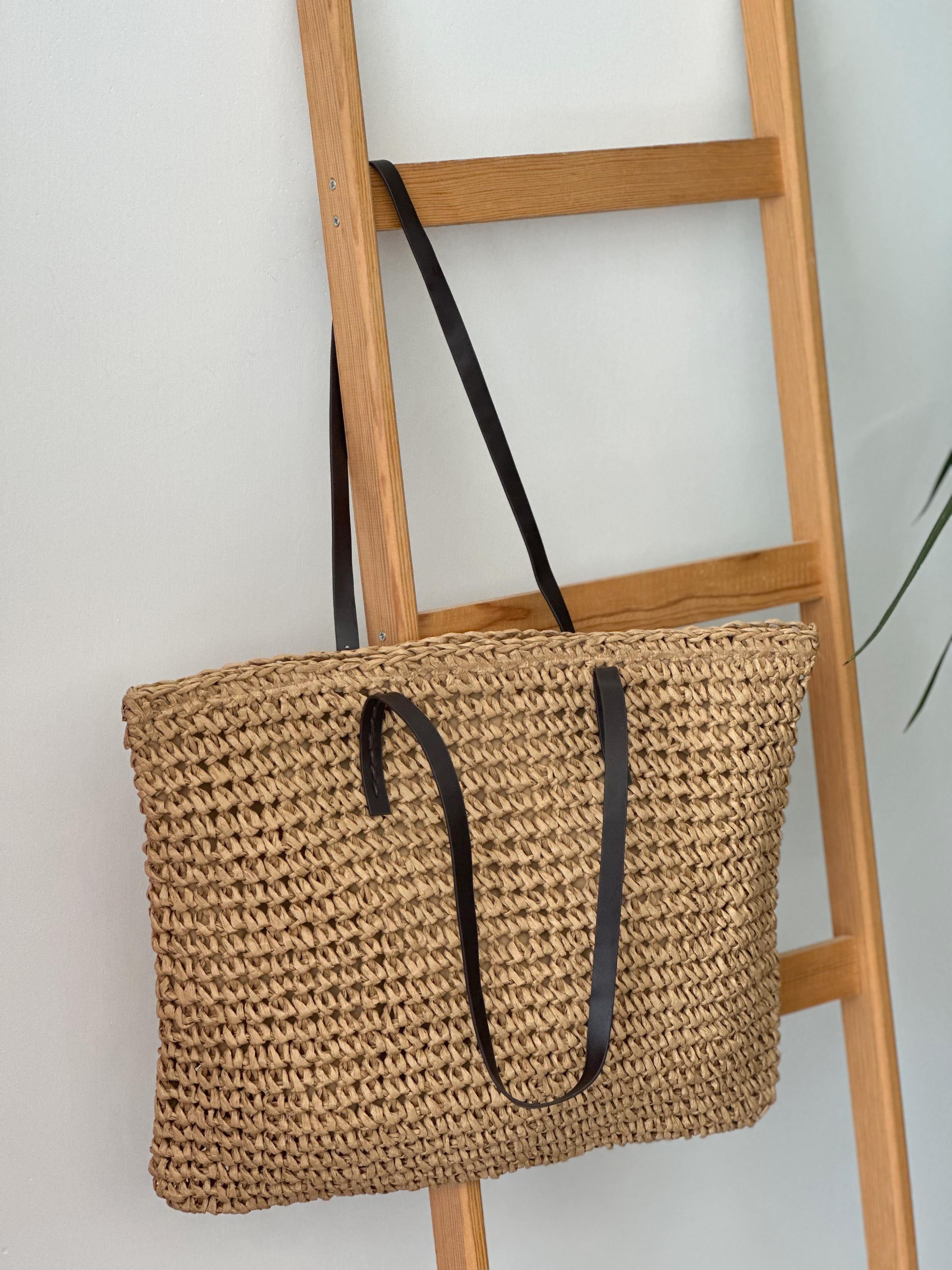 Deri Saplı Bej Hasır Kadın Çanta