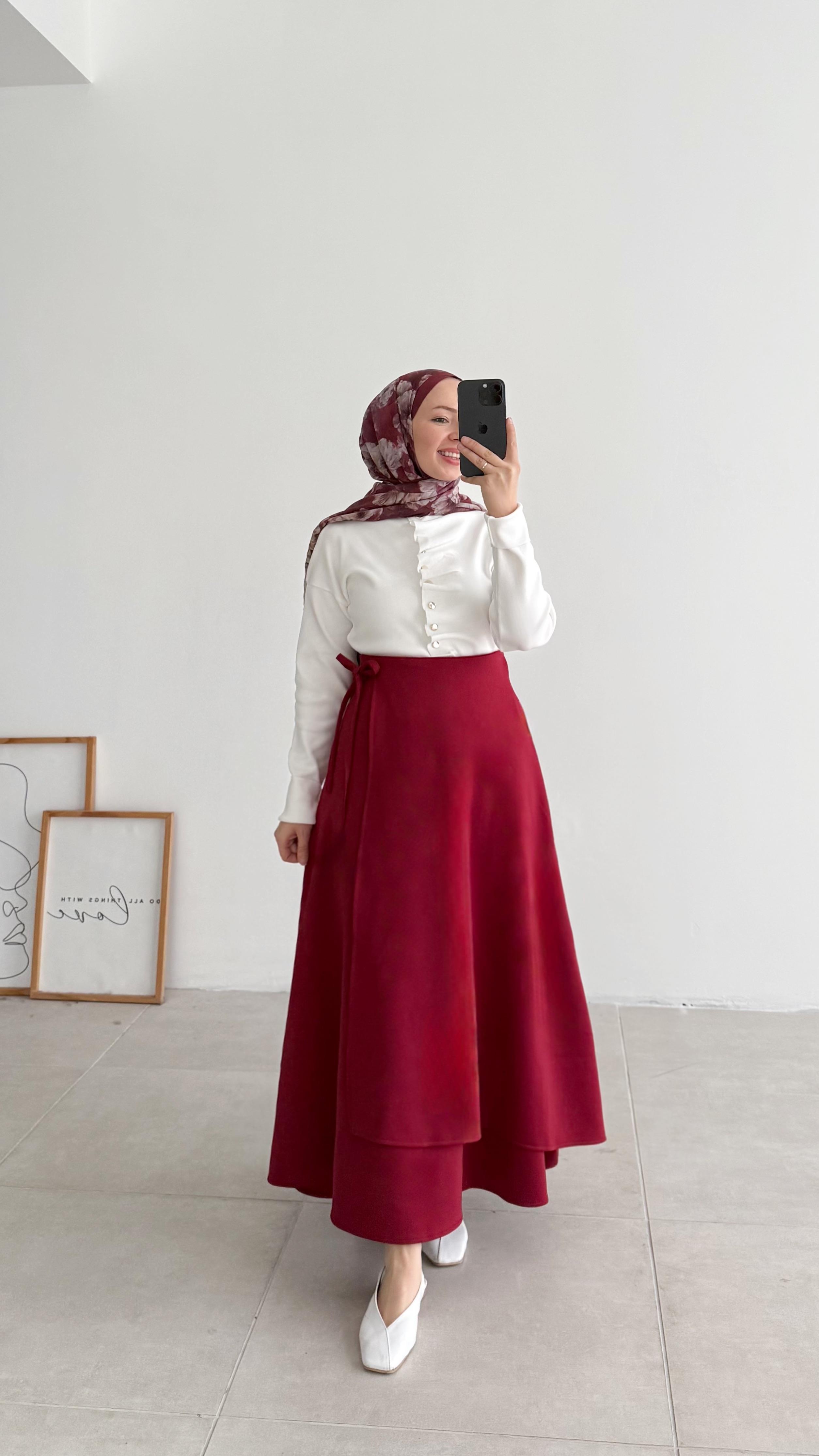 Dora Yandan Bağlama Bordo Etek