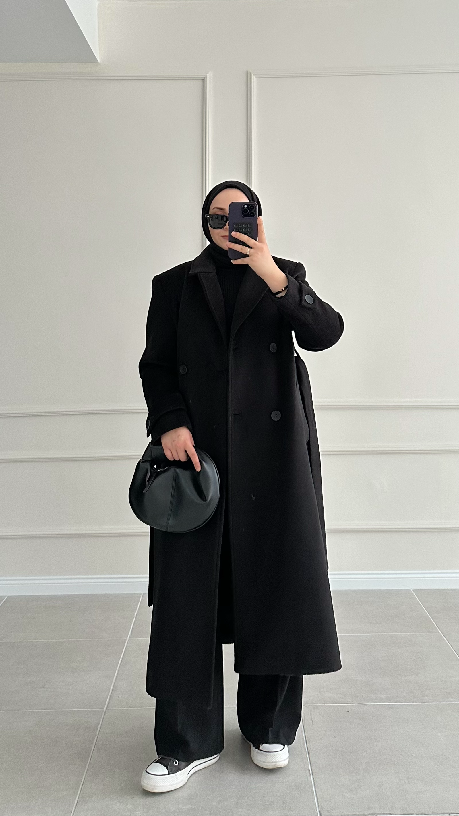 Elena Premıum Astarlı Düğme Detaylı Siyah Kaban
