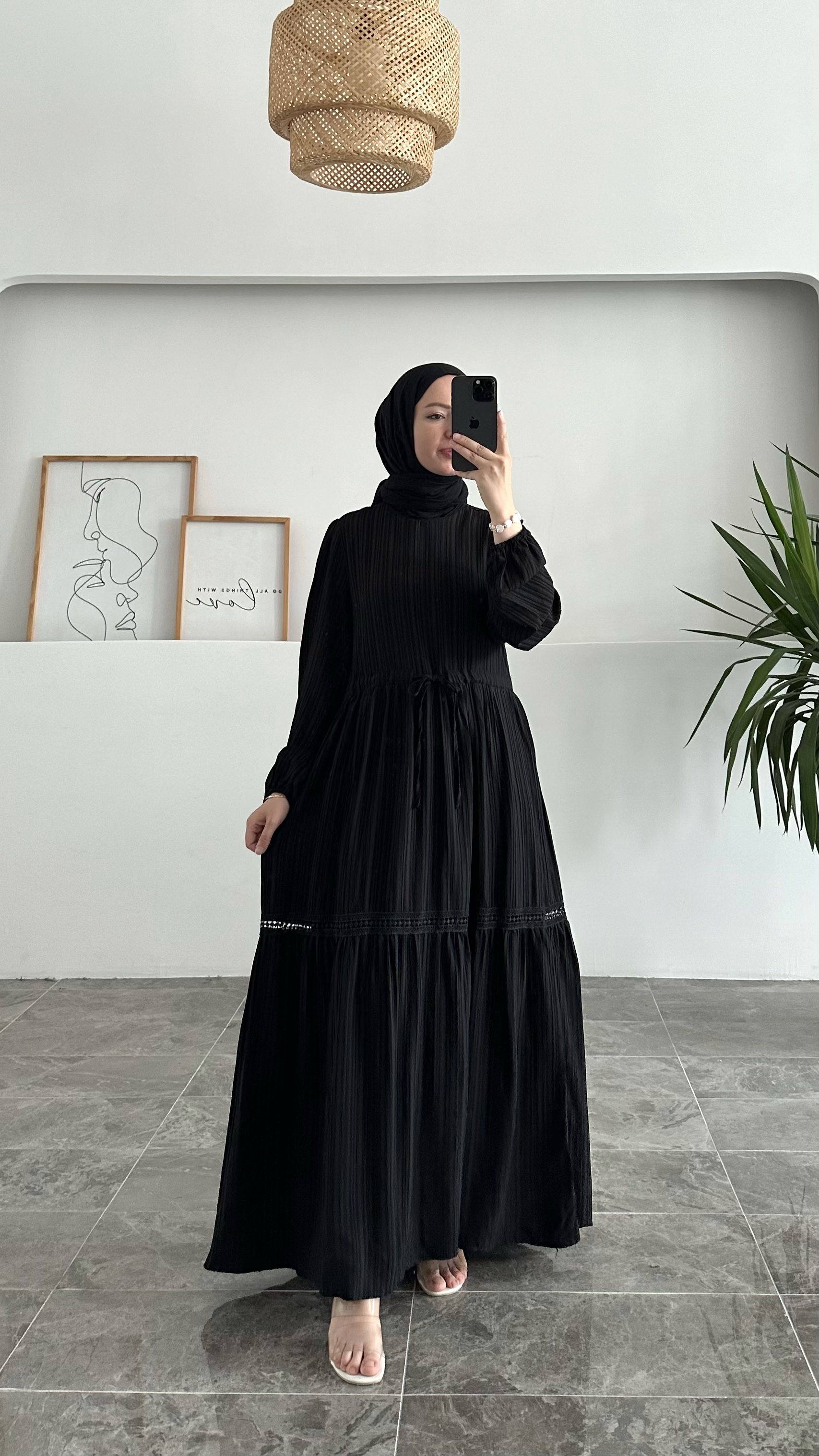 Elika Siyah Müslin Elbise