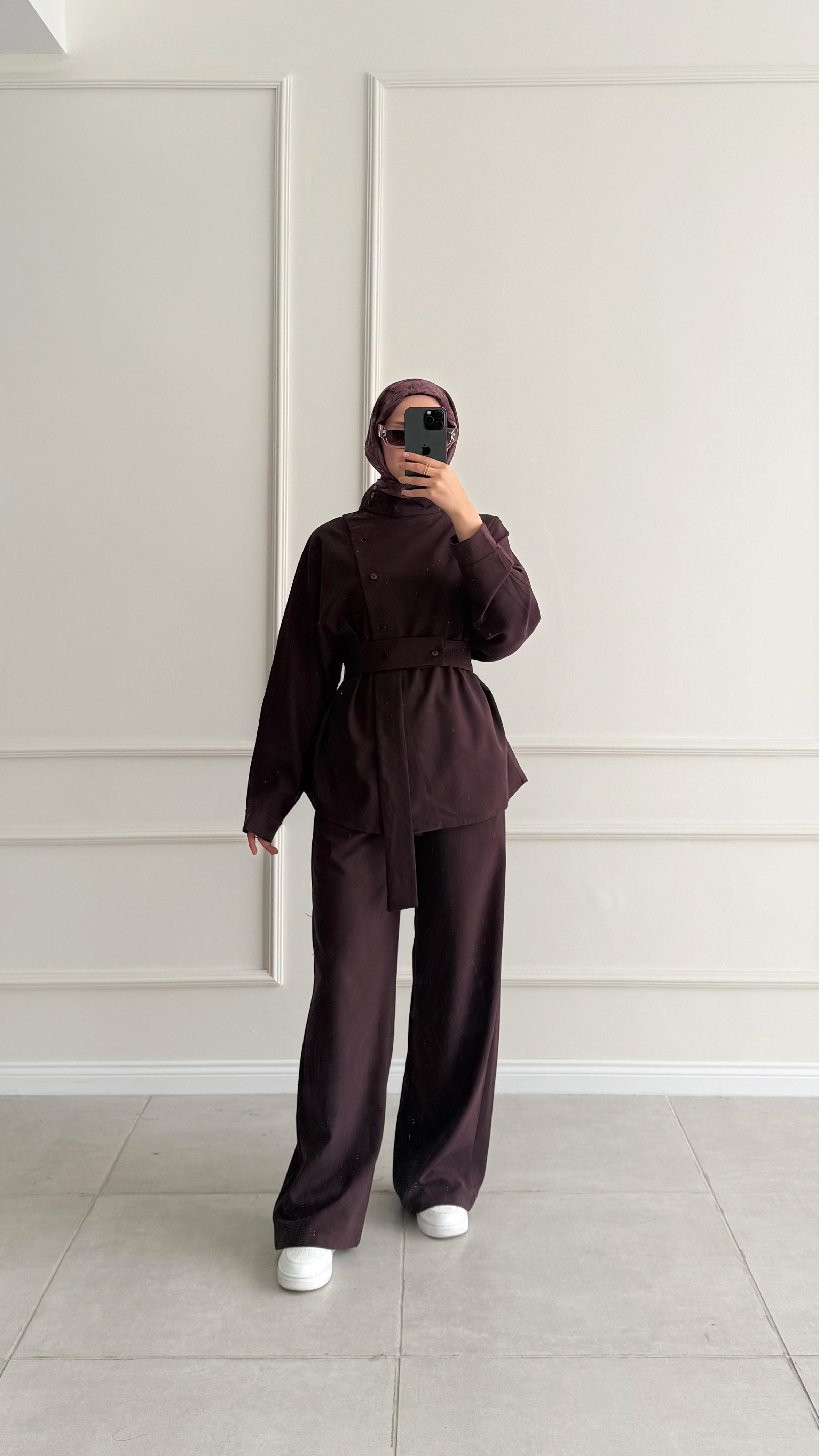 Eliza Düğmeli Tasarım Mürdüm Takım