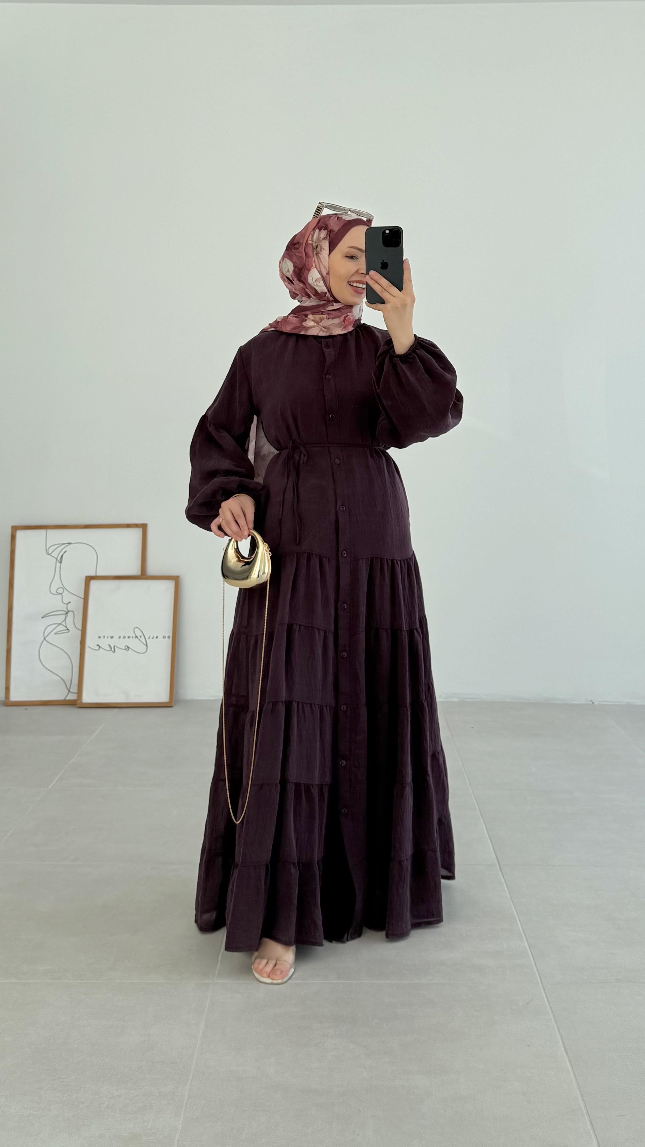 Elka Şifon Premıum Mürdüm Elbise