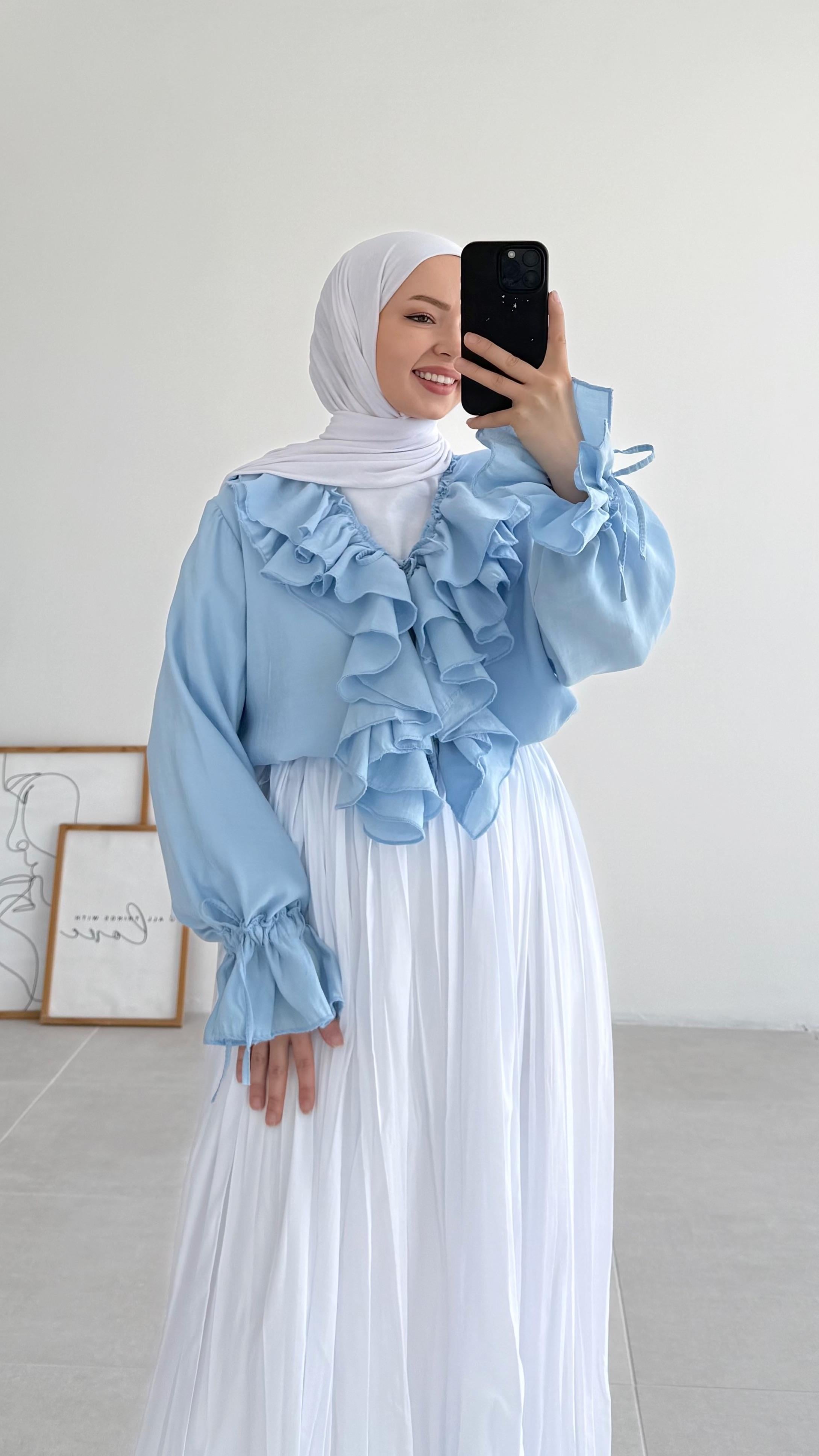 Emile Premıum Fırfırlı Mavi Bluz