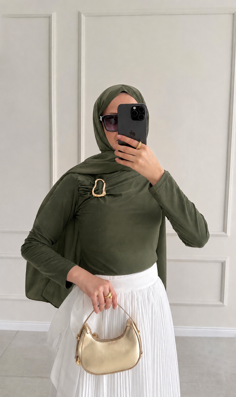 Emily Gold Tokalı Drapeli Haki Bluz