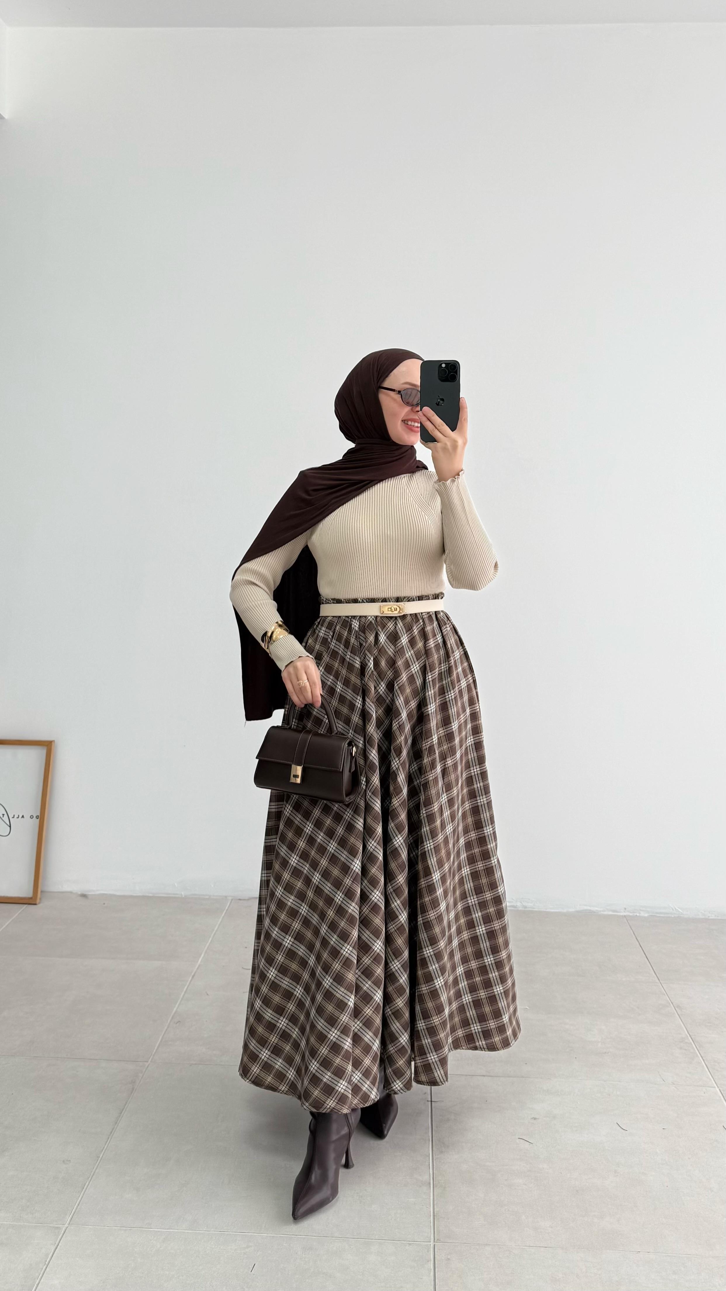 Fanola Kahverengi Ekose Etek 