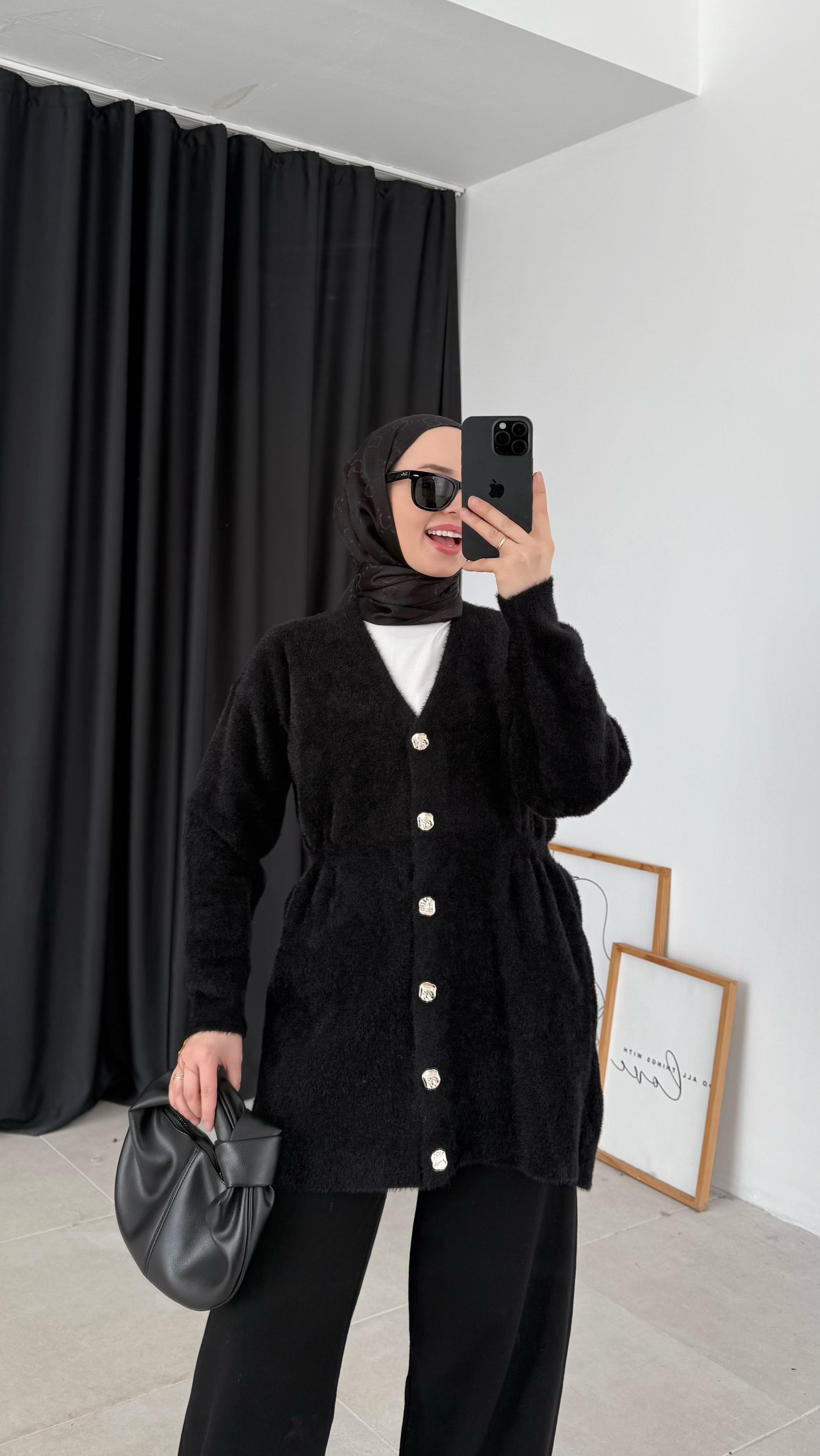 Fantastico Premıum Angora Siyah Hırka 