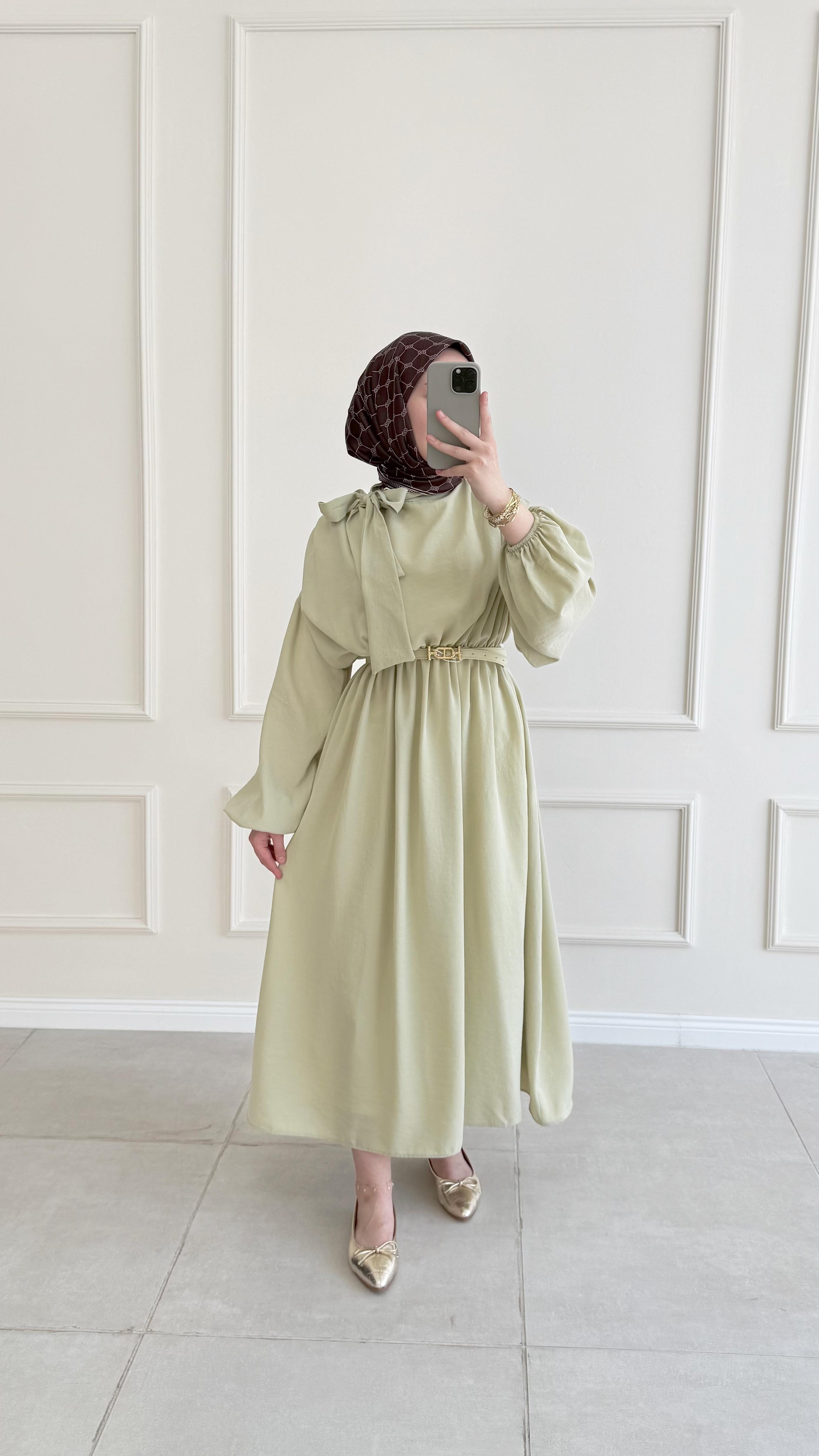 Fiorella Boyun Bağlamalı Yeşil Elbise 