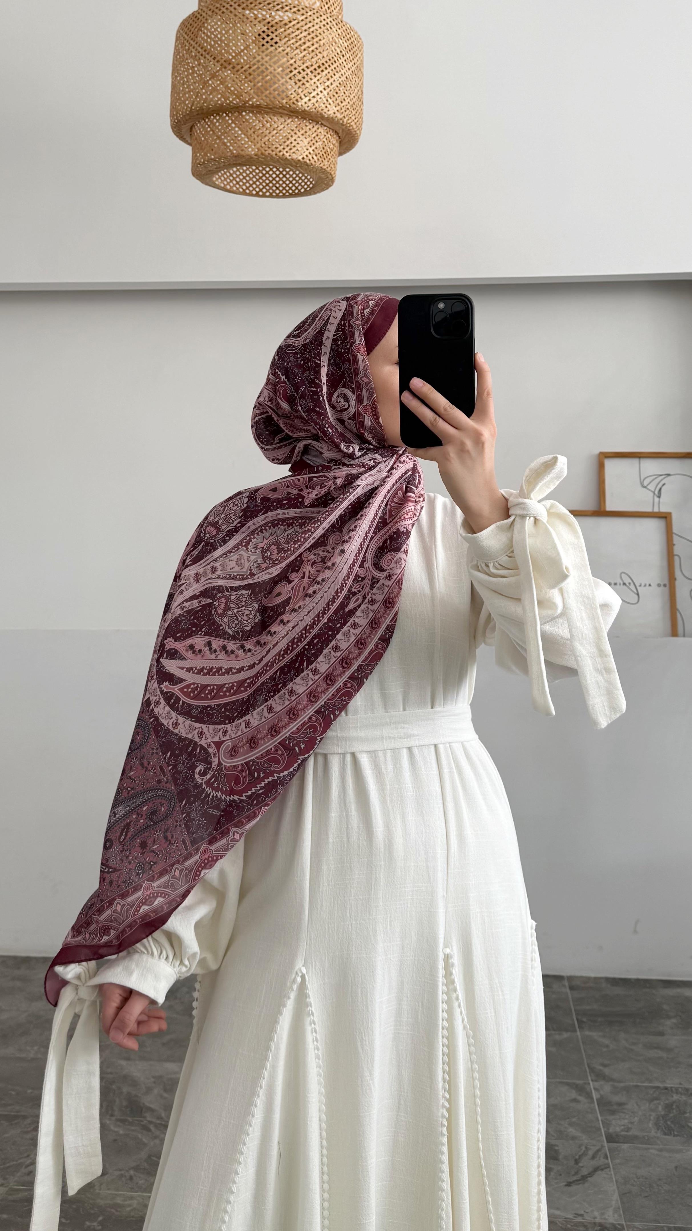 Freya Etnik Desen Bordo Şal