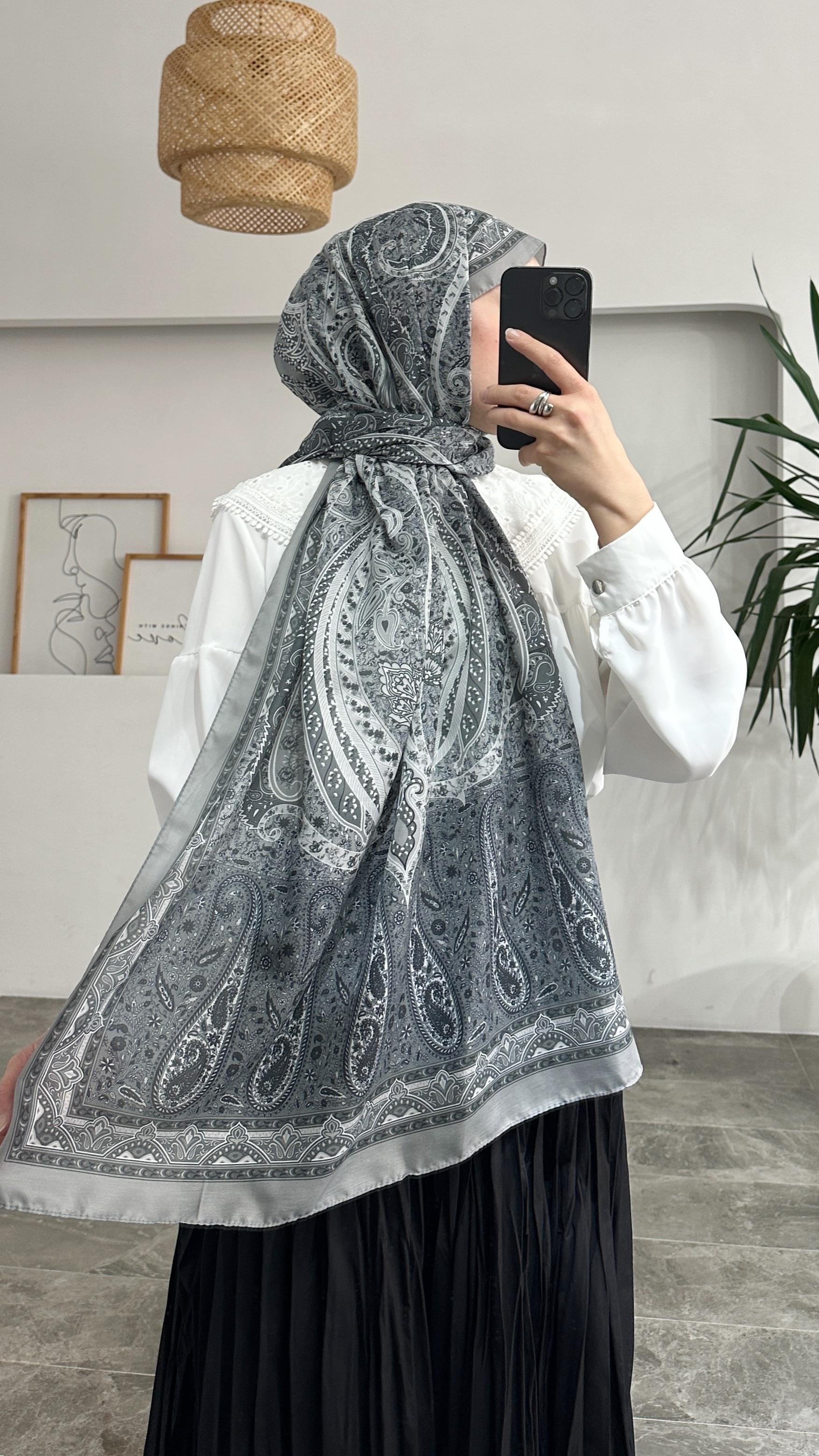 Freya Etnik Desen Gri Şal