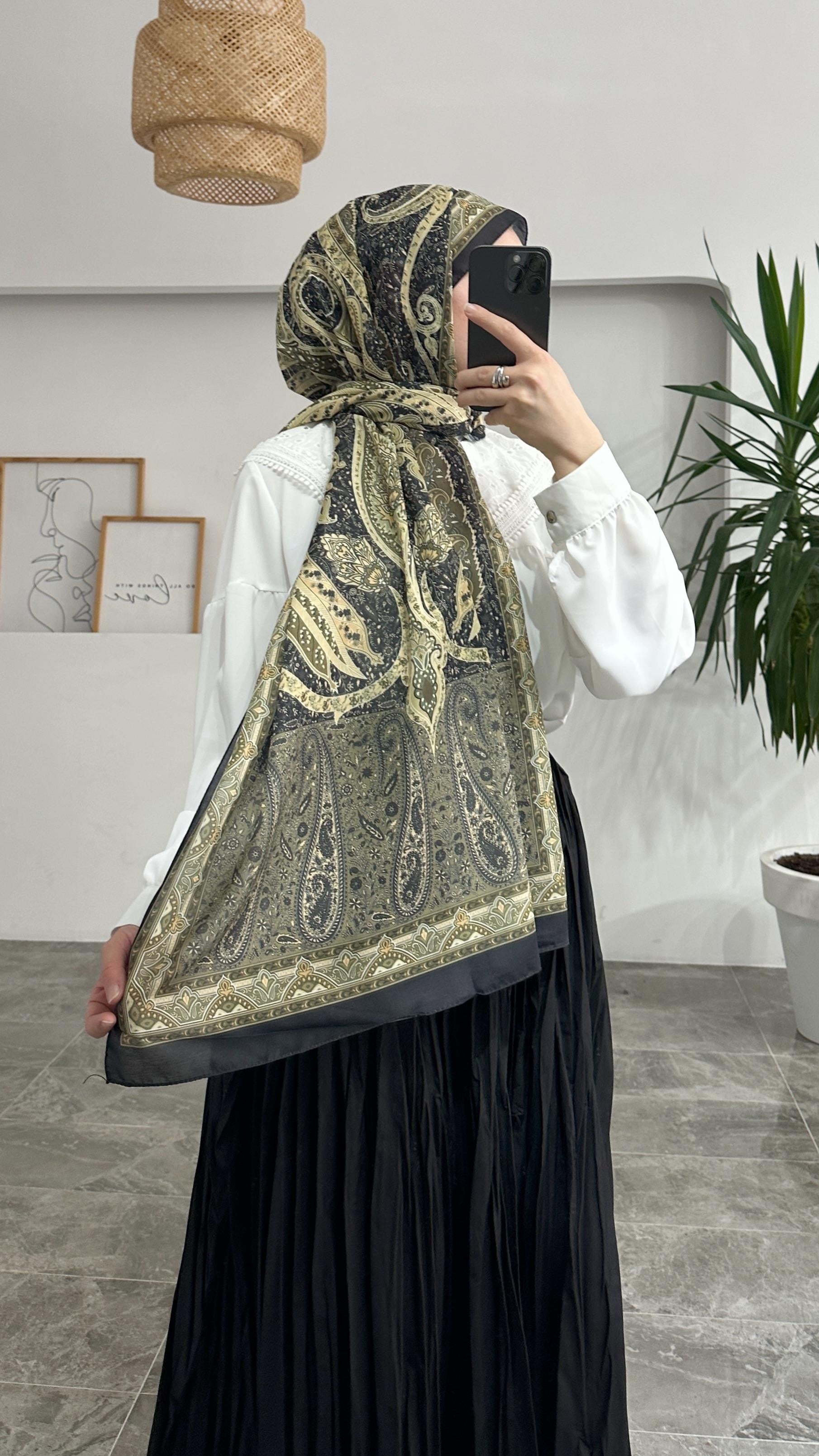 Freya Etnik Desen Haki Şal