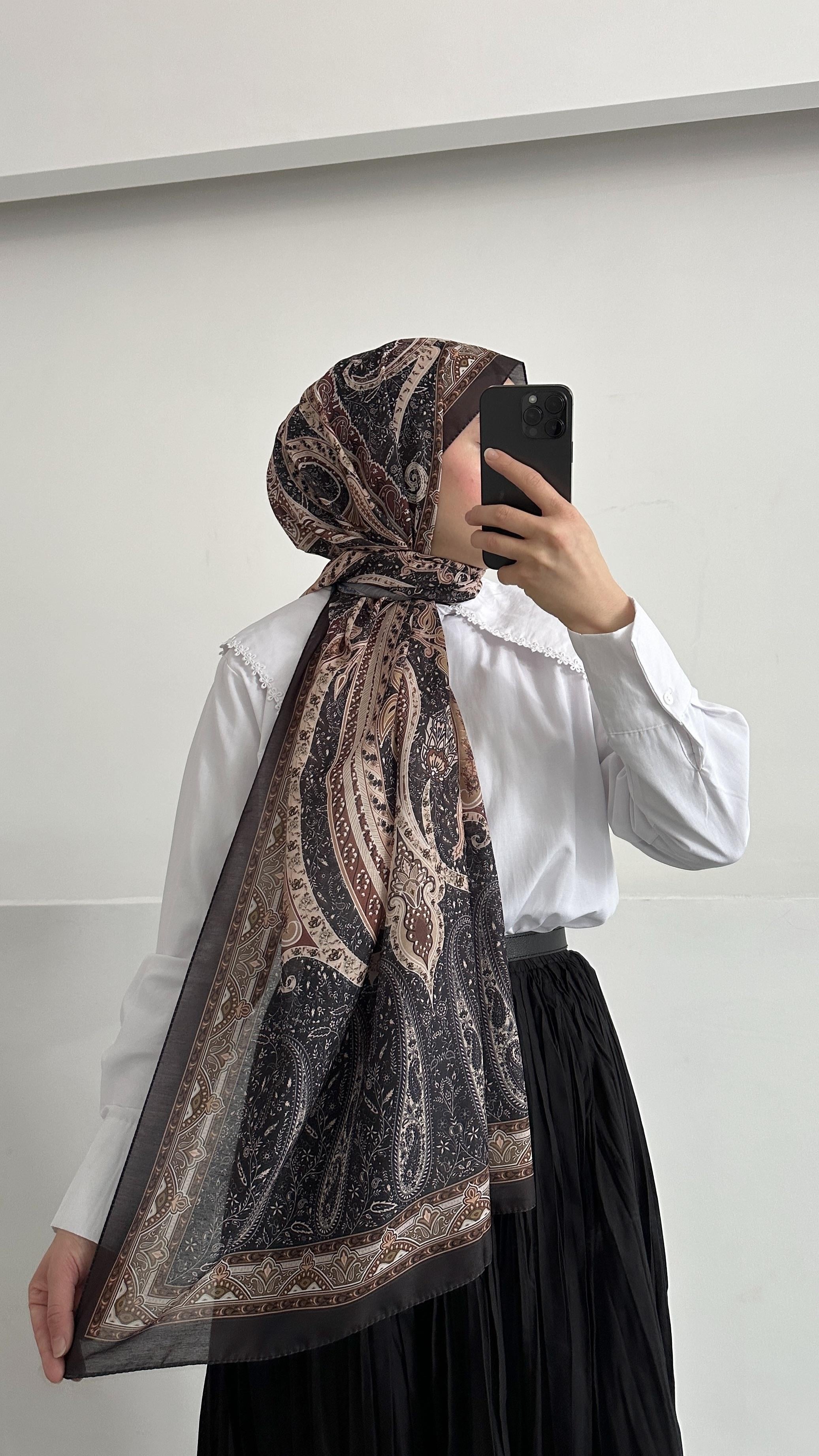 Freya Etnik Desen Kahve-Siyah Şal