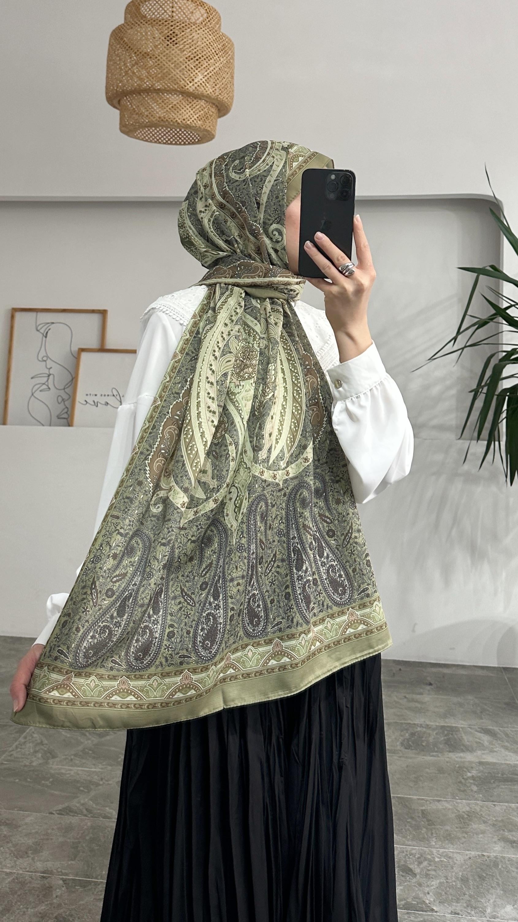 Freya Etnik Desen Solf Yeşil Şal